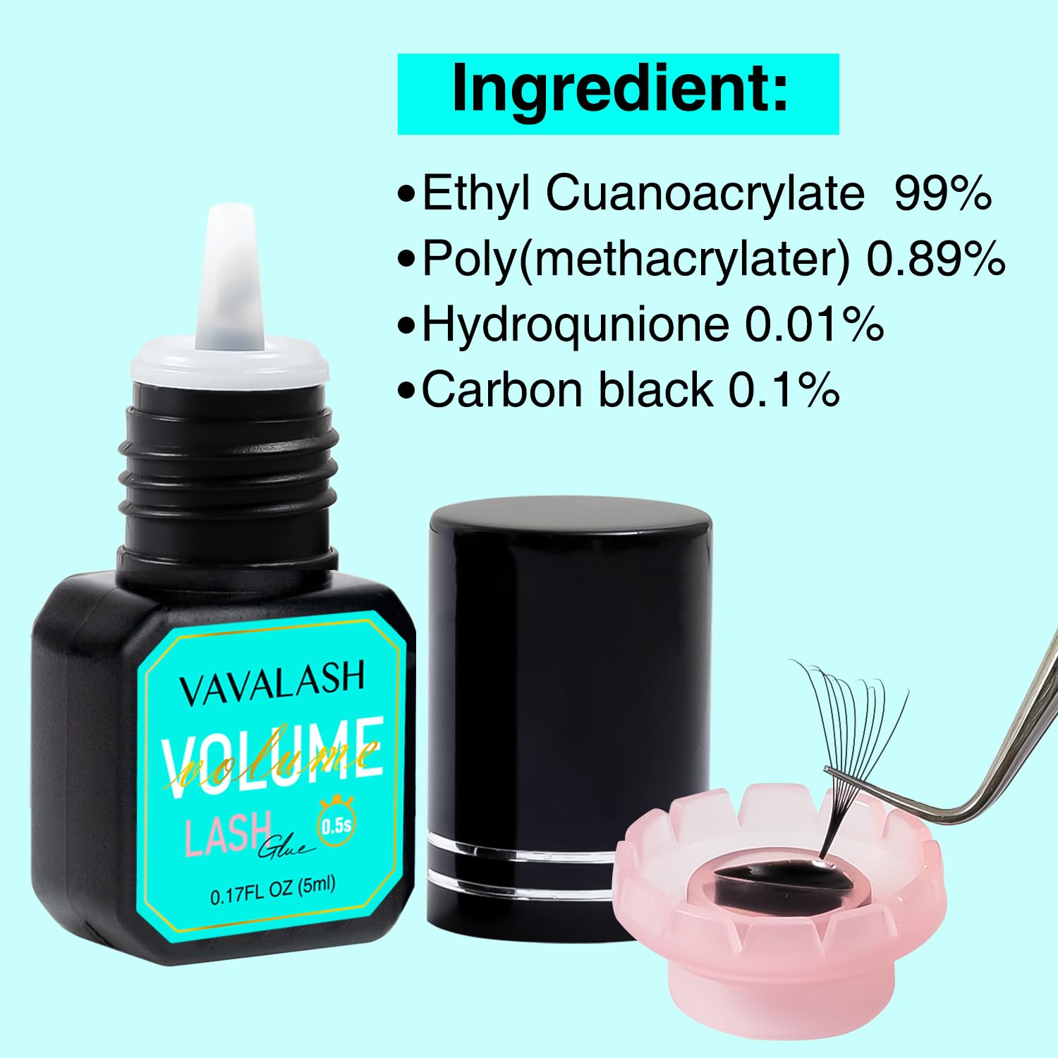 VAVALASH Volume Plus close-up showing rapid 0.5-1 second dry time for fast lash applications.