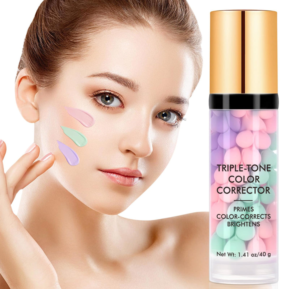 Vceeoy primer facial corrección triple tono para un acabado luminoso.