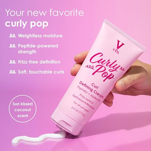 V&CO Curly Pop hidratación profunda con péptidos y jojoba para rizos elásticos.