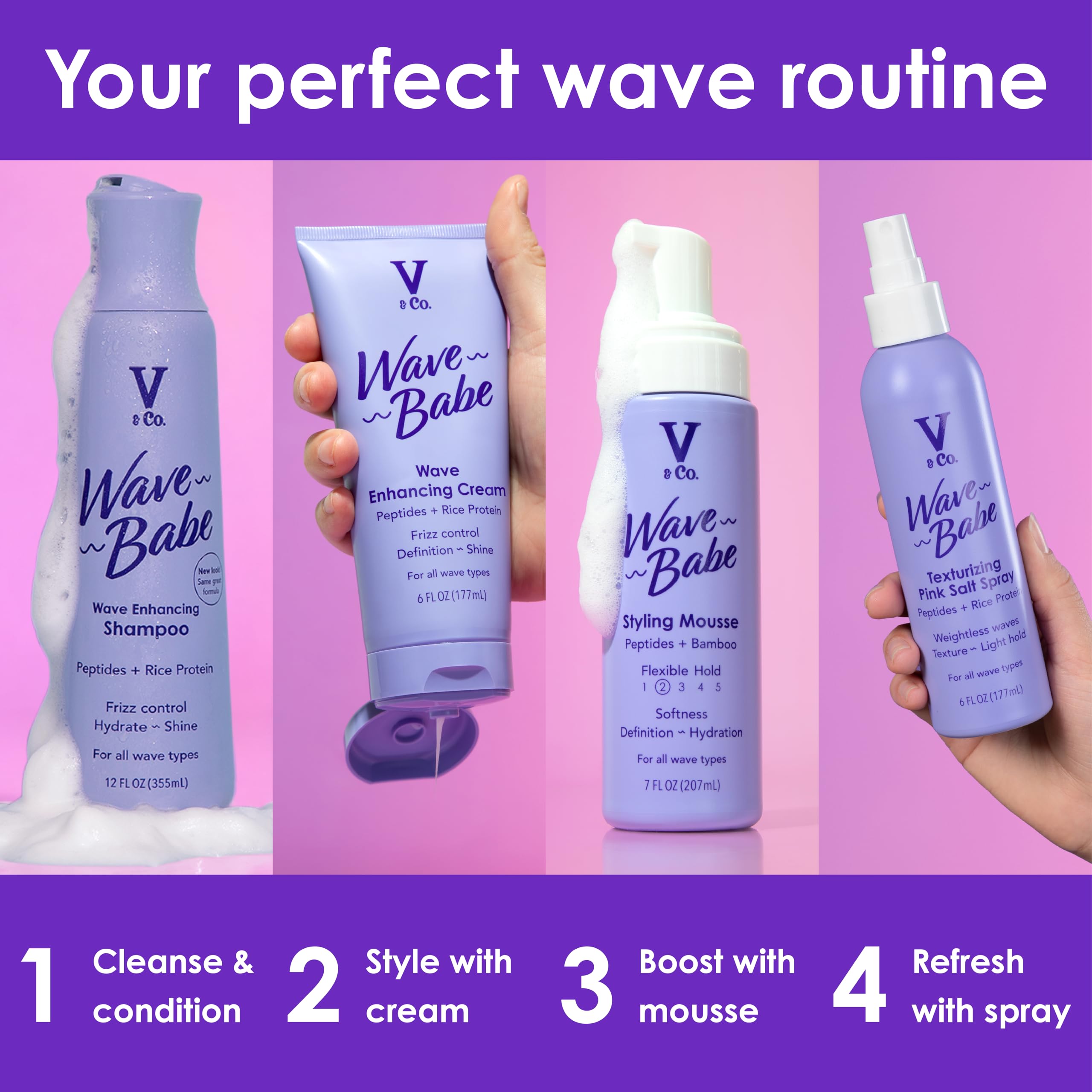 V&CO Wave Babe textura ligera para cabello ondulado y definido.