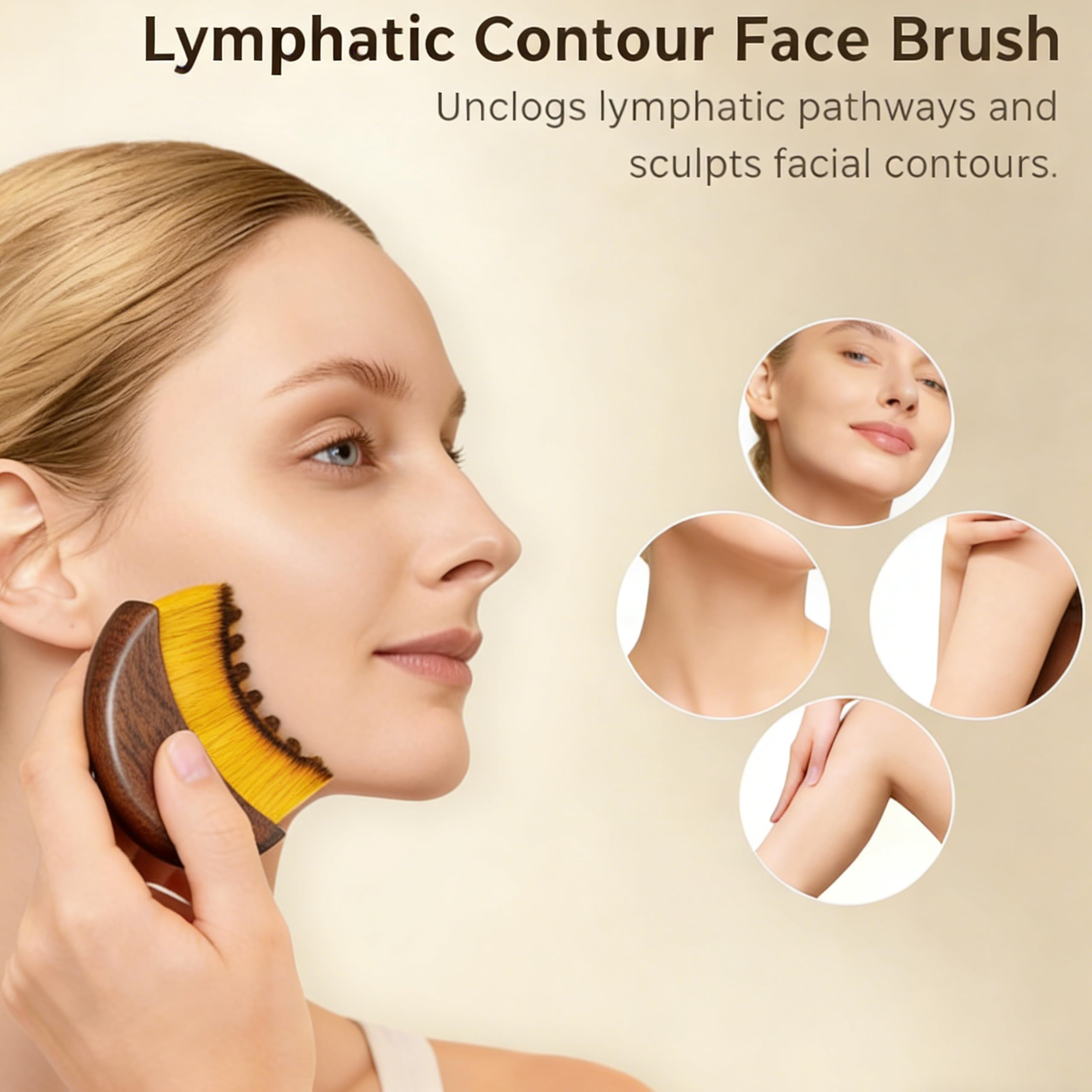 VDDO Lymphatic Contour Face Brush targets the jawline for sculpting massage.