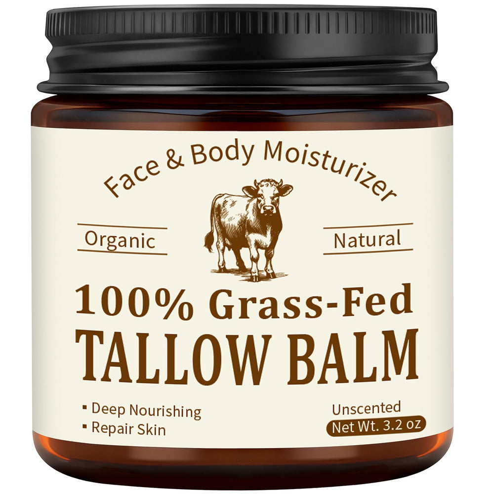 Veakoo beef tallow face jar demonstrates rich, moisturizing hydration for dry skin.