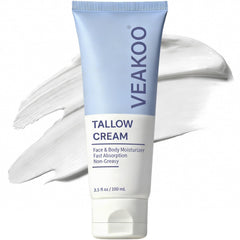 Veakoo Beef Tallow face-tube closeup showing unscented moisturizer for daily hydration