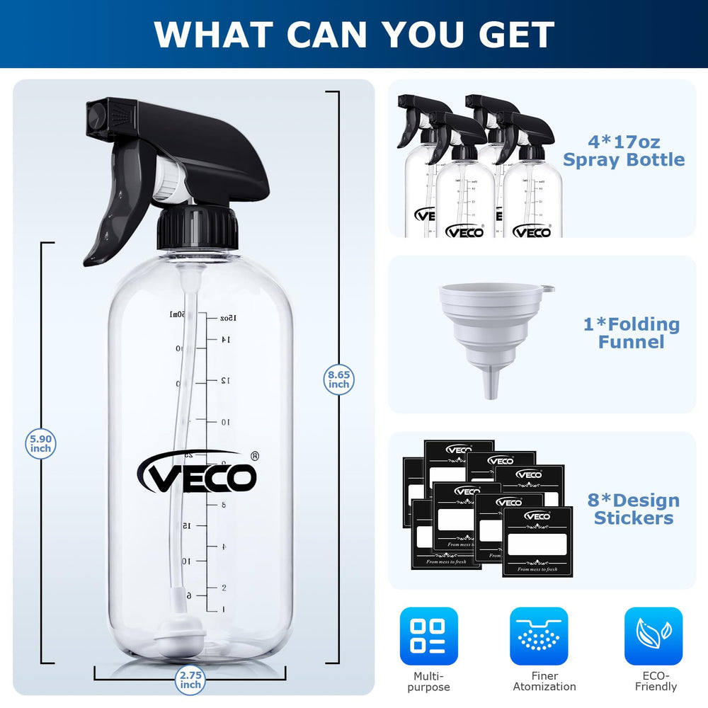 Veco leak- and clog-resistant design with secure cap and gasket.