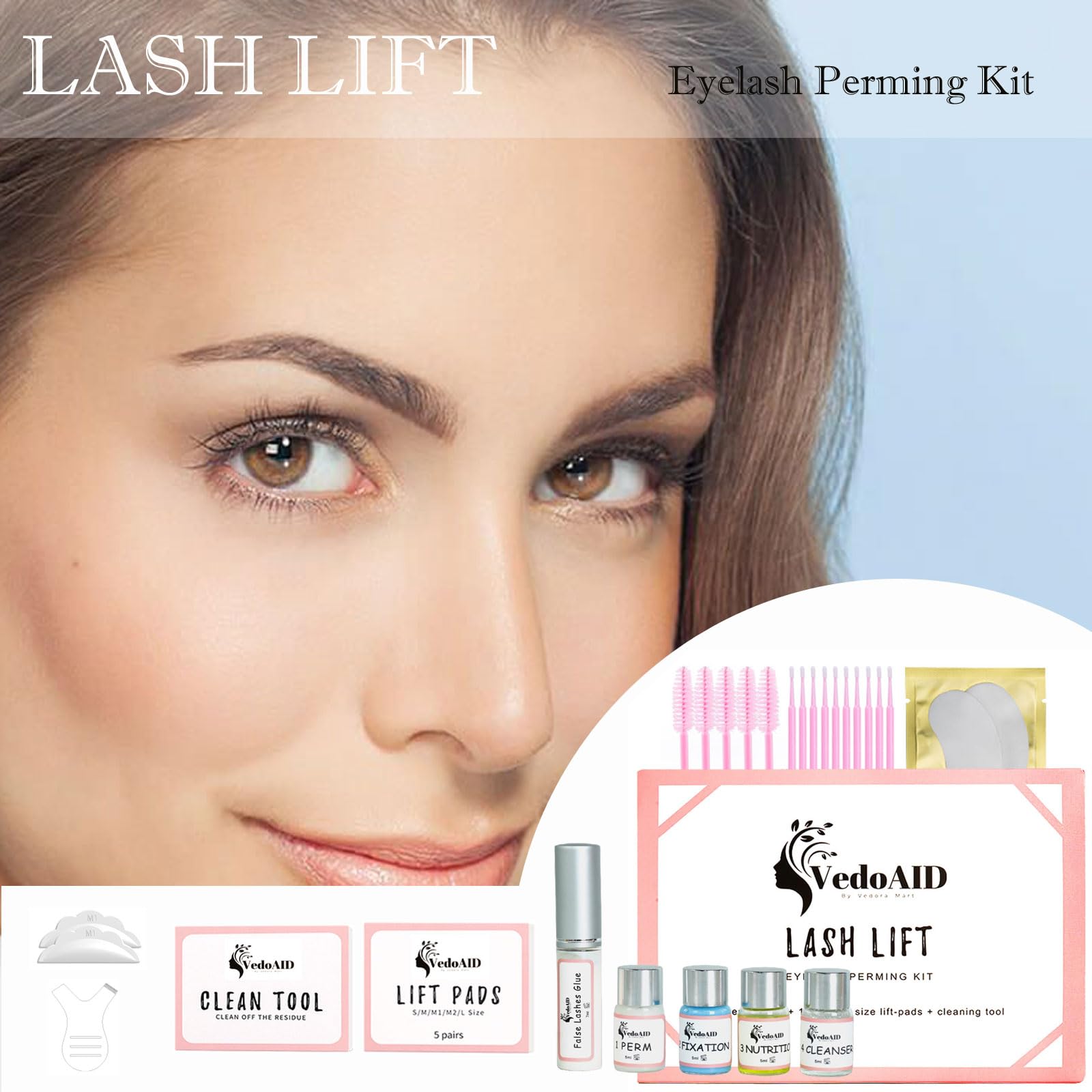 VedoAID eyelash lift kit beginner-guide included for easy at-home use.