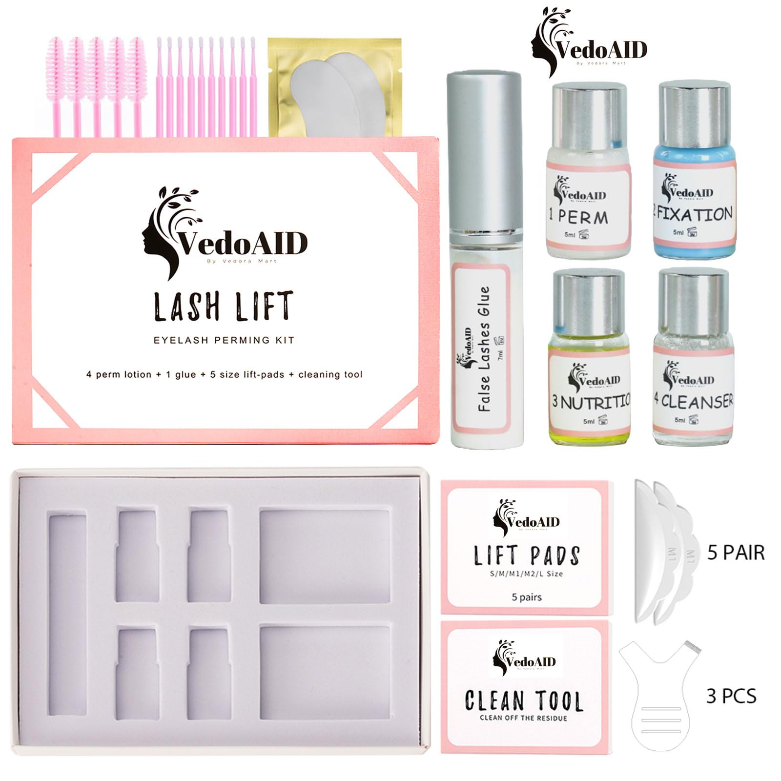 VedoAID eyelash lift kit lifting-pads enabling precise lash elevation.