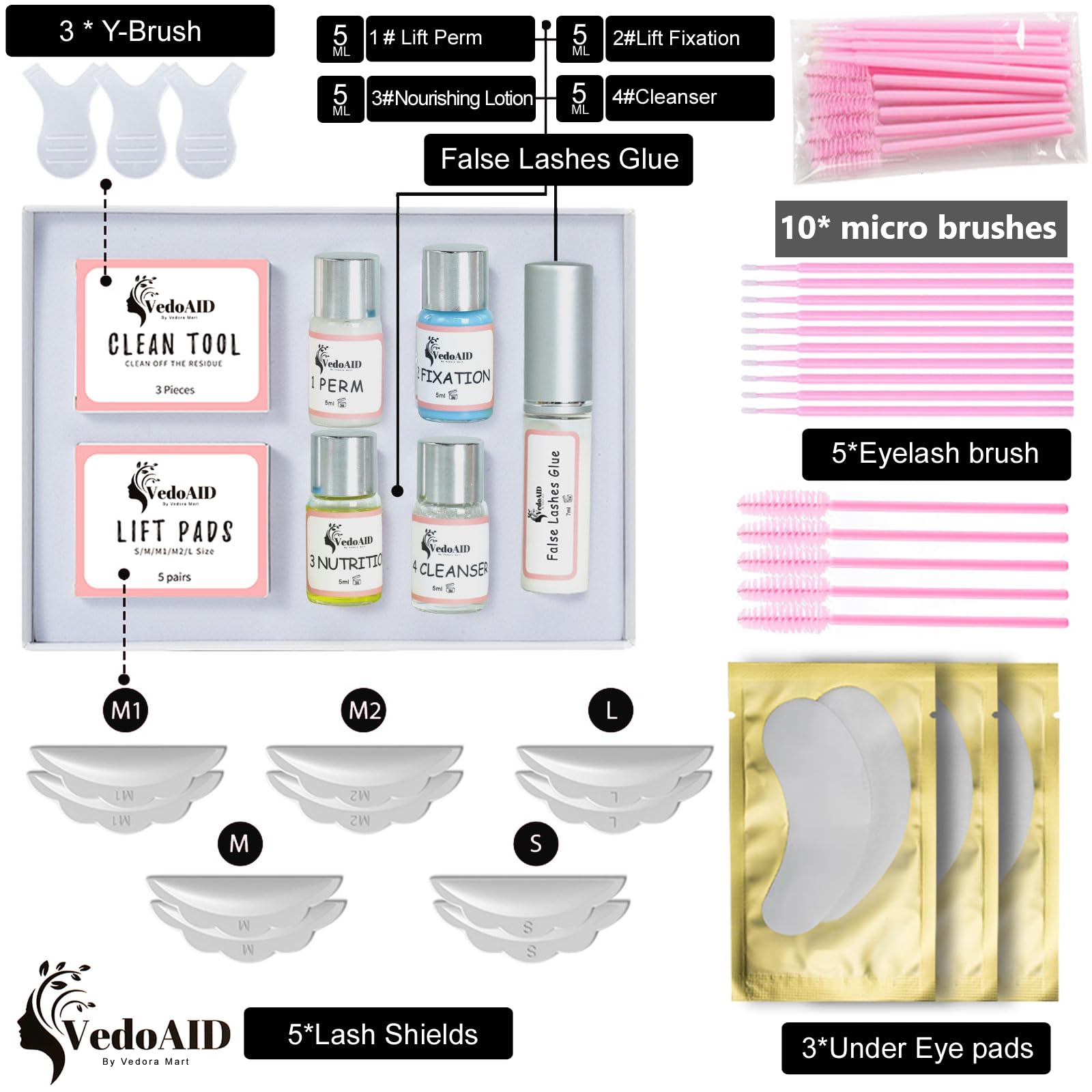 VedoAID eyelash lift kit perming solution providing gentle lift for natural lashes.