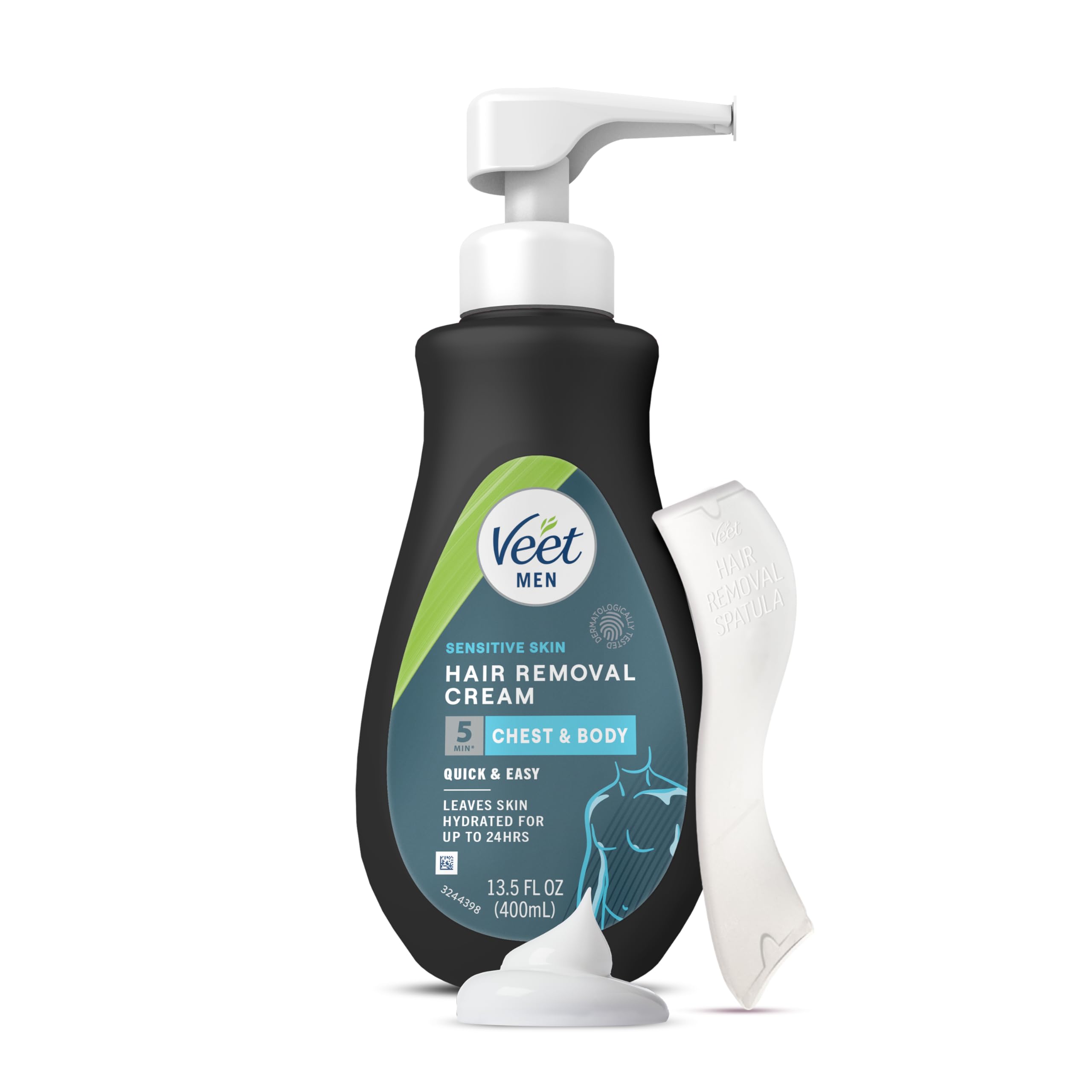 Veet Men hair removal cream application showing quick, easy use for sensitive skin.