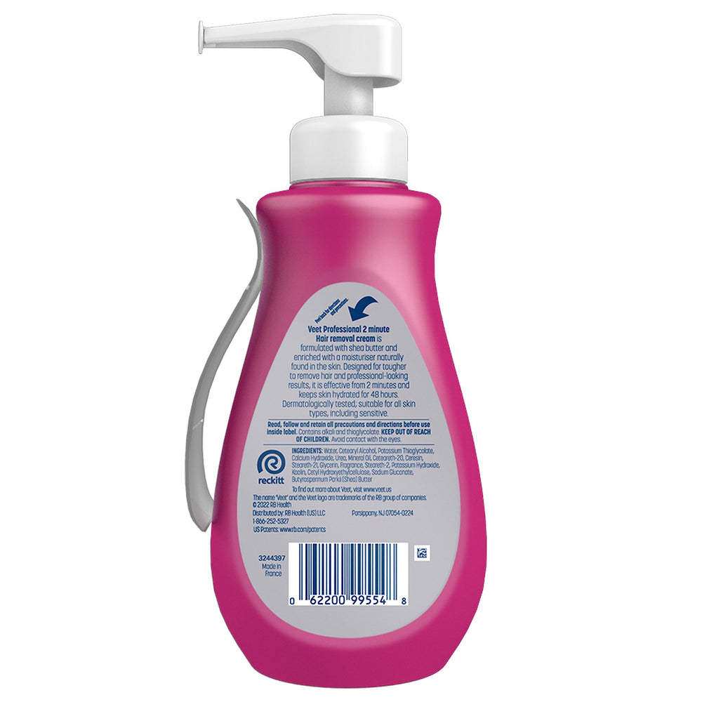 Compact bottle packaging ideal for home use and travel with Veet branding.