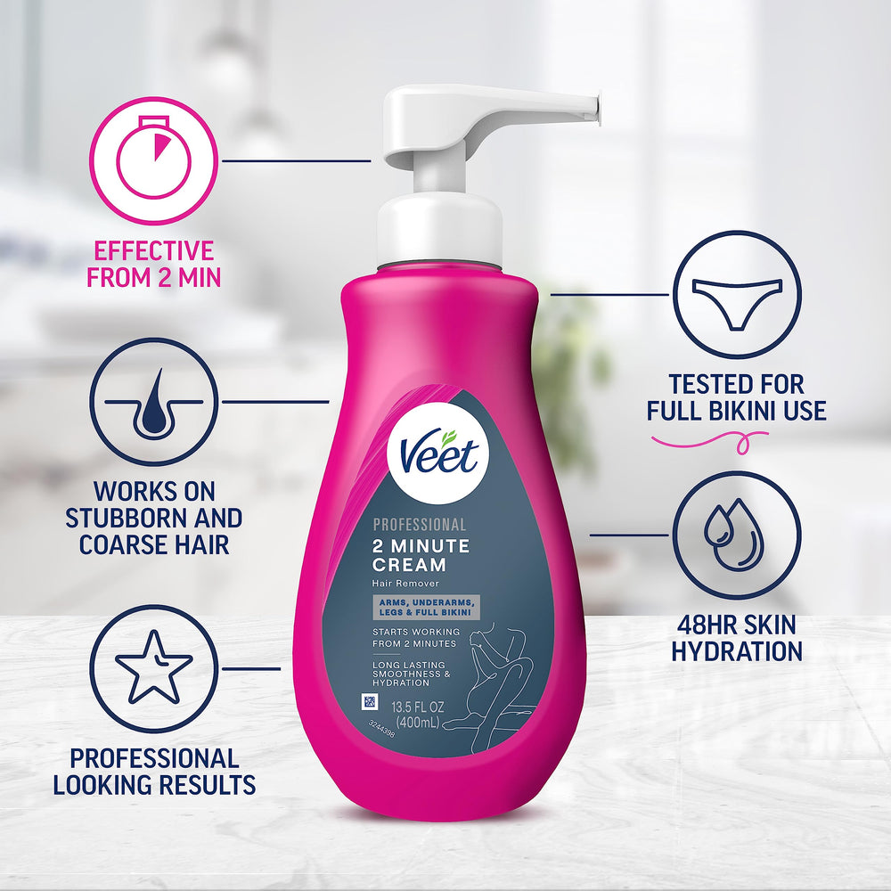 Veet Professional 2 Minute Cream for underarms provides gentle, lasting smoothness after use.
