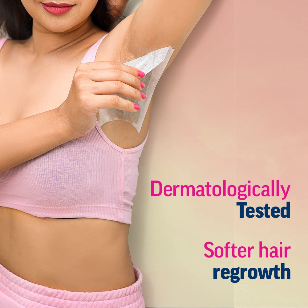 Veet waxing strip removal action on leg