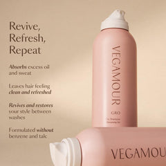 GRO dry shampoo absorbing oil at roots for cleanliness