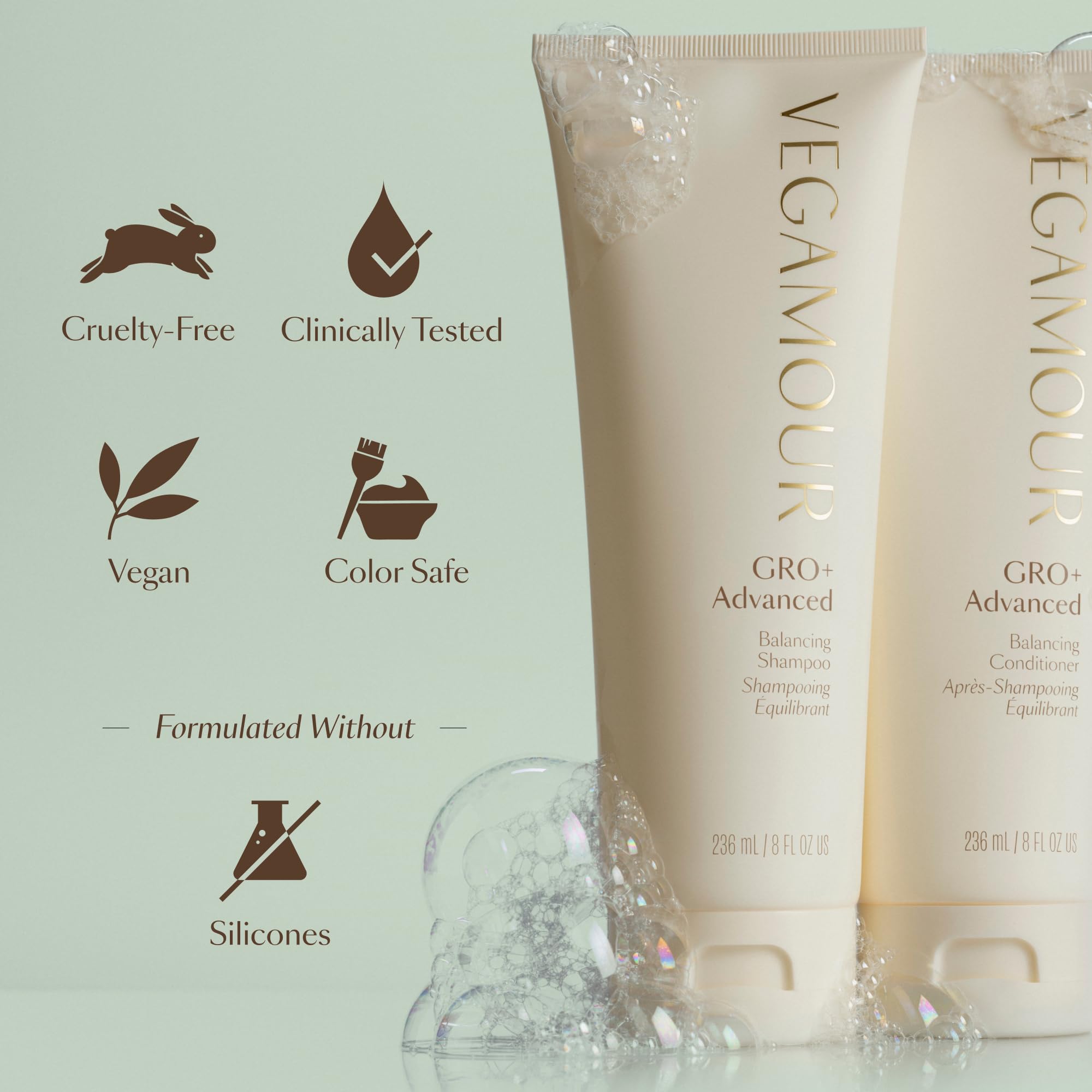 VEGAMOUR GRO+ Advanced Balancing Conditioner stand display in a store setting.