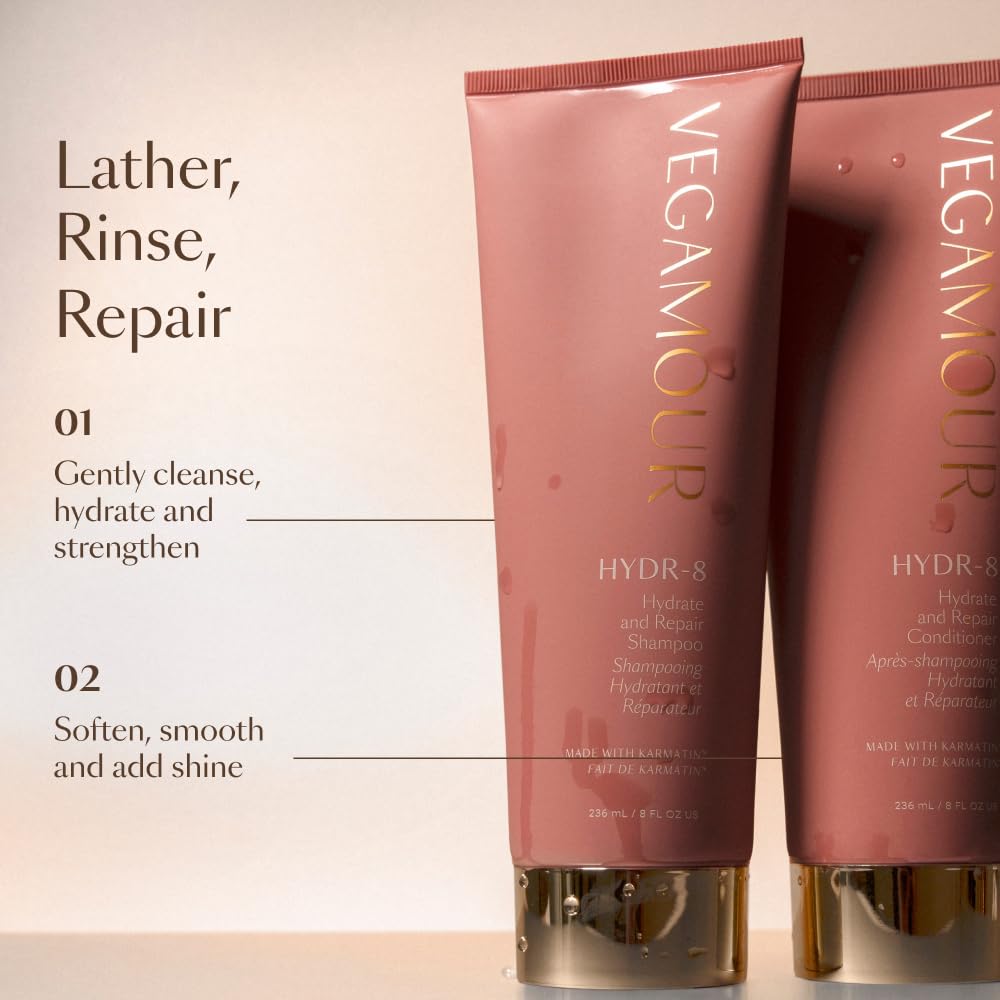 VEGAMOUR HYDR-8 color-safe formula protects color while hydrating.
