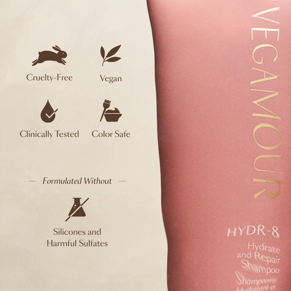 VEGAMOUR HYDR-8 karmatin-keratin alternative bonds to hair for stronger strands.