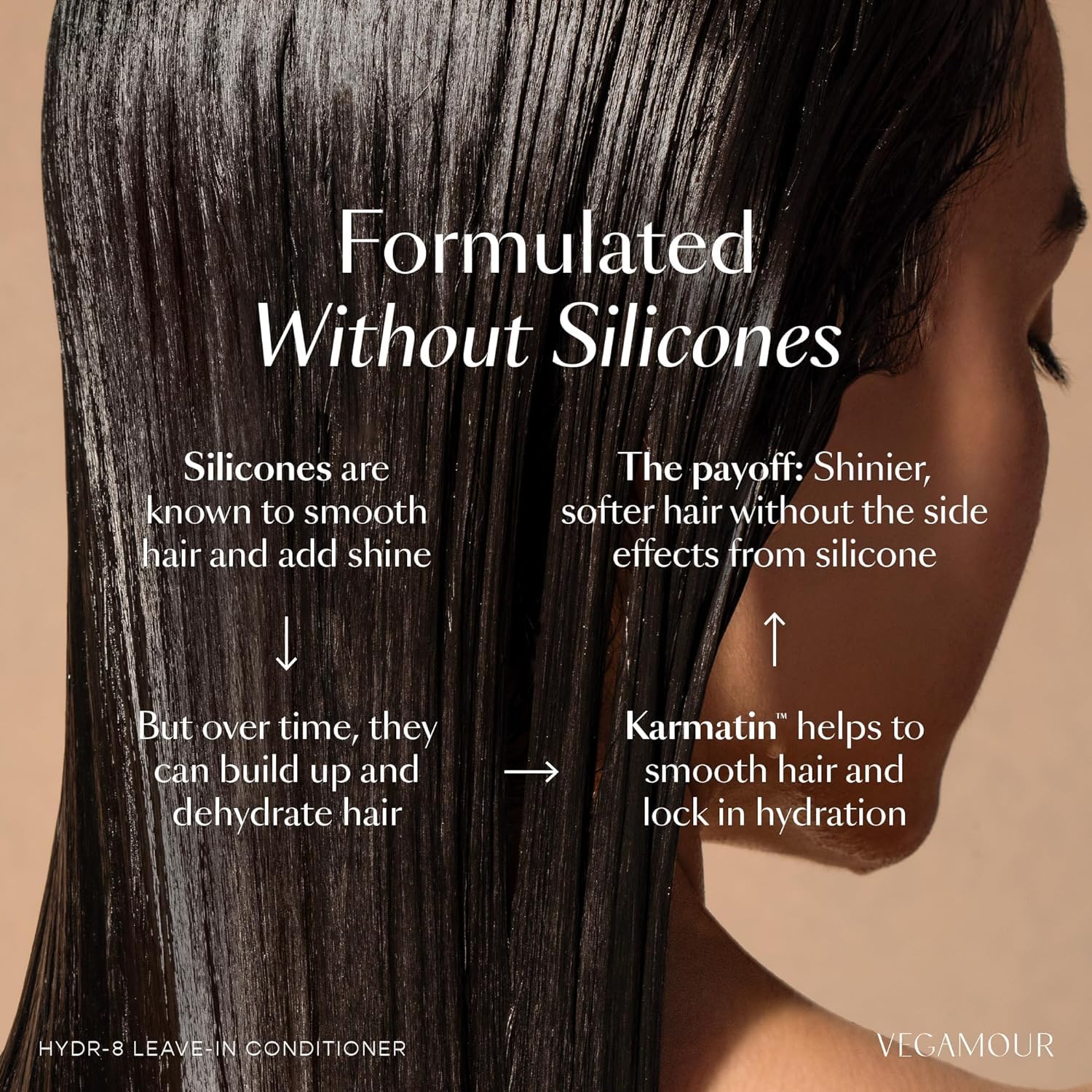 Close-up of spray protecting hair from heat up to 450°F