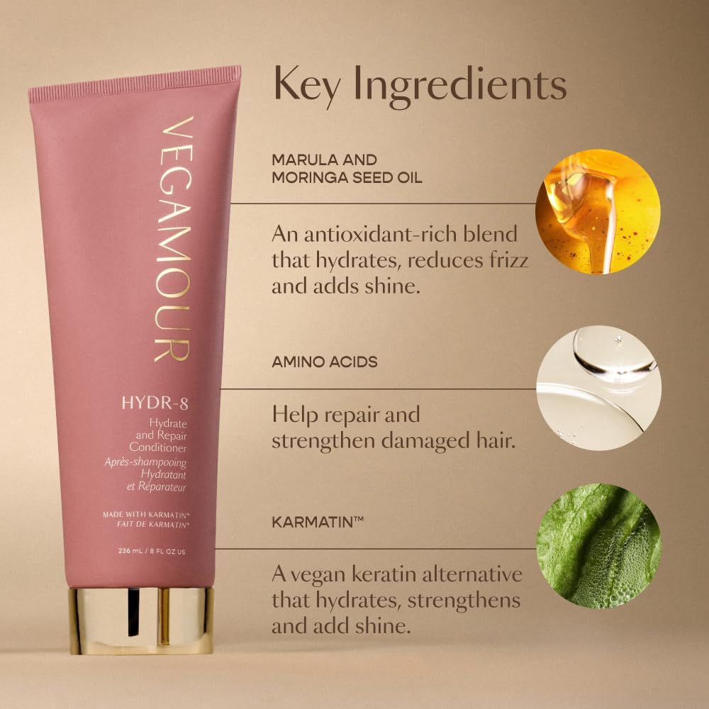 VEGAMOUR HYDR-8 murumuru butter ingredient panel emphasizing moisture sealing
