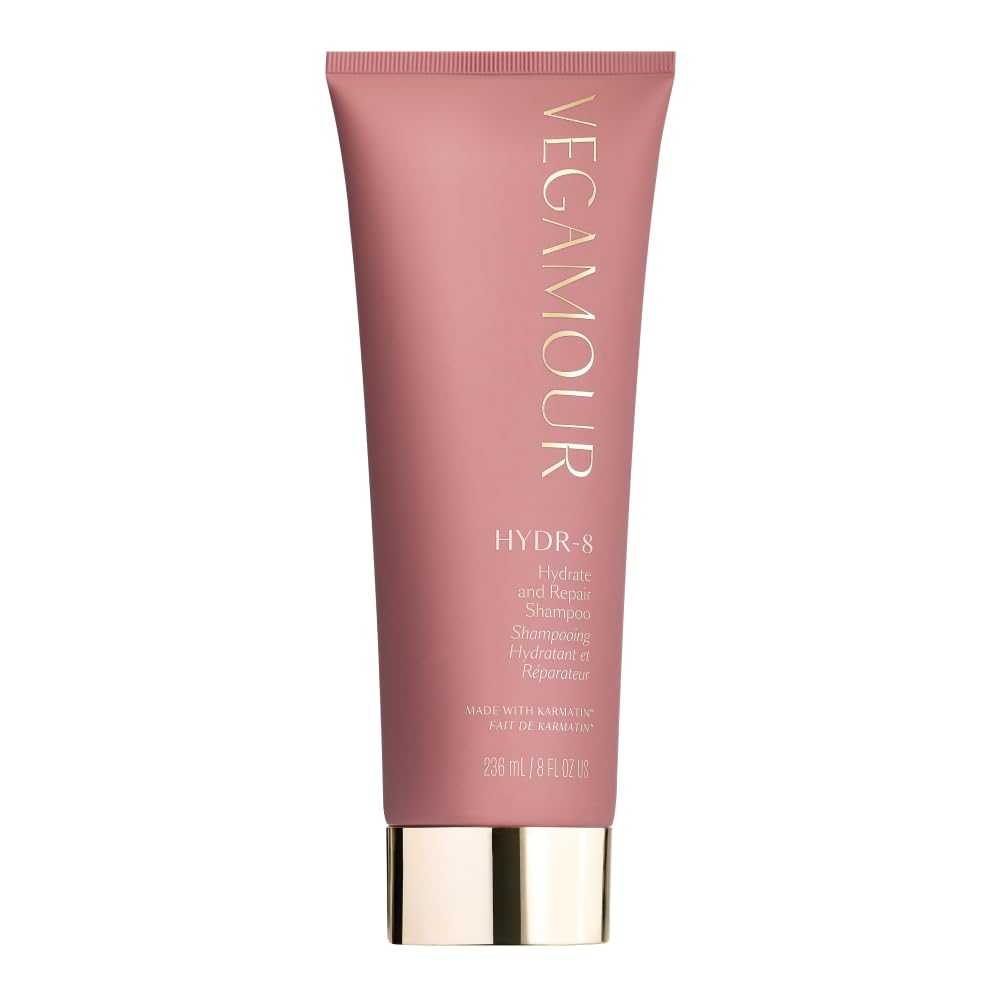 VEGAMOUR HYDR-8 bottle showcases hydrating formula for silky, frizz-controlled hair.
