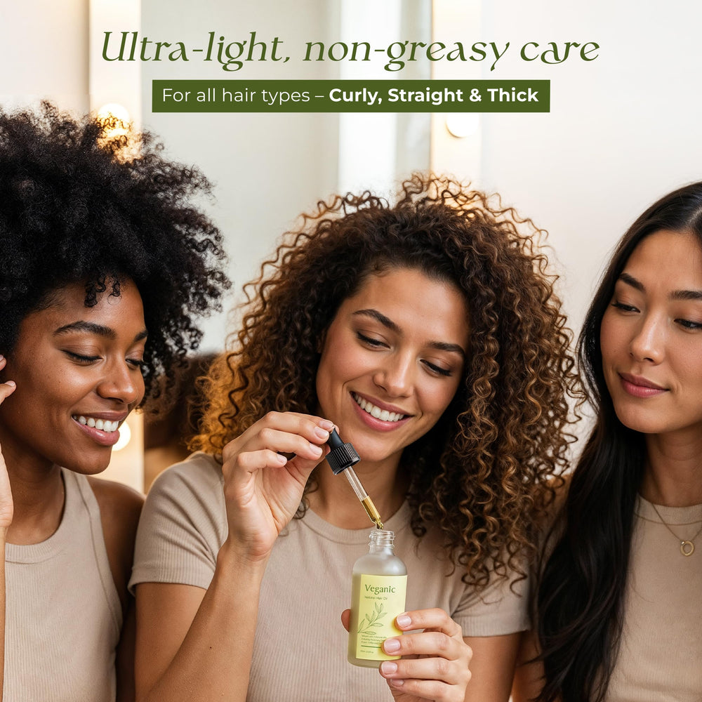 Veganic Hair Growth Oil bottle infused with botanical oils for nourishing scalp care