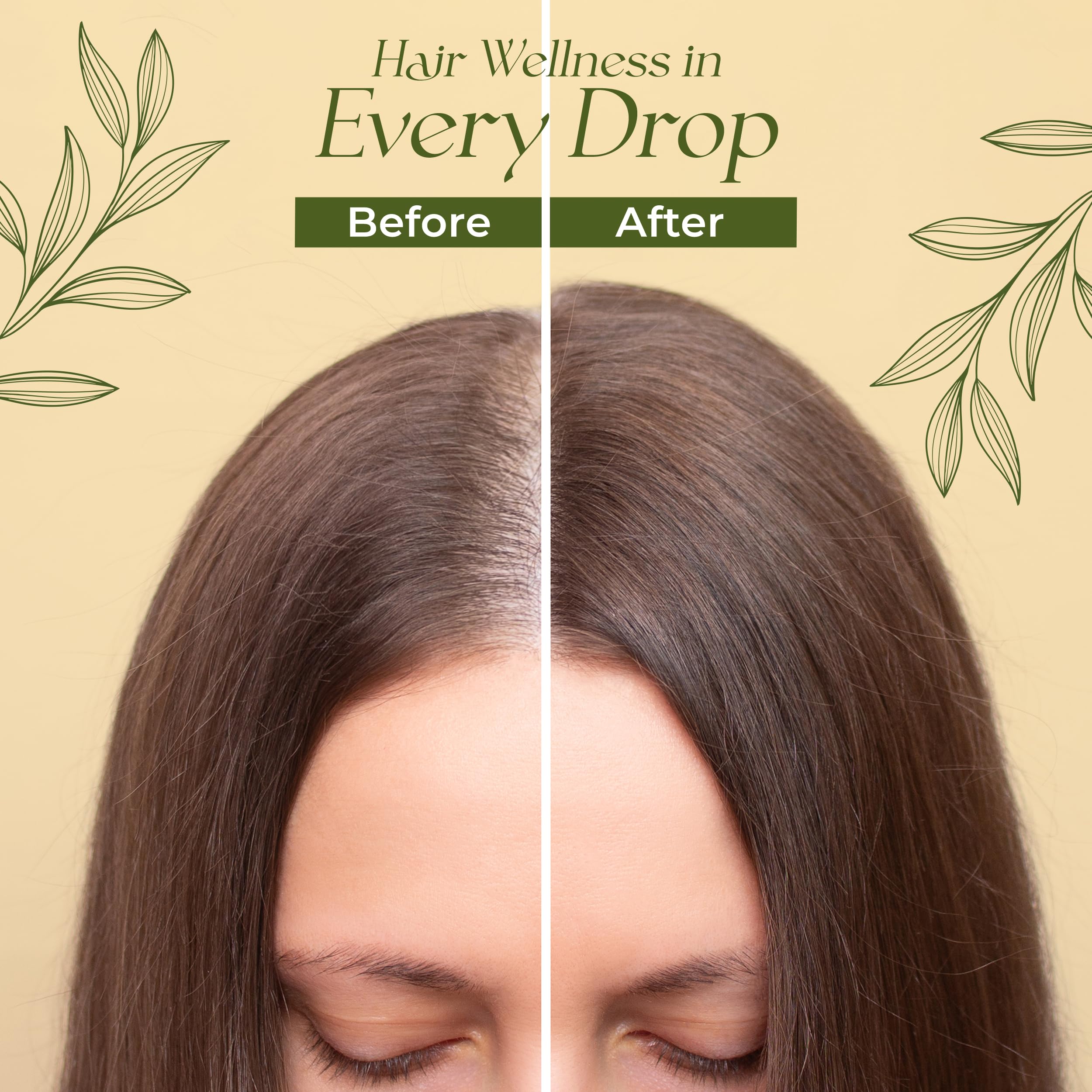 Veganic Hair Growth Oil application scene shows easy scalp massage and absorption