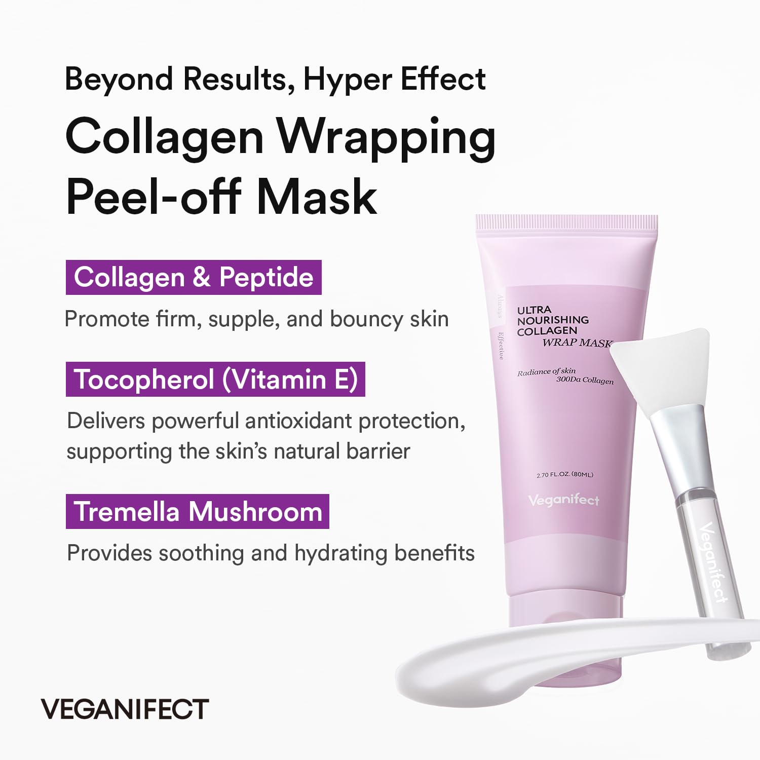 VEGANIFECT Mascarilla con colágeno brinda brillo inmediato y piel fresca.