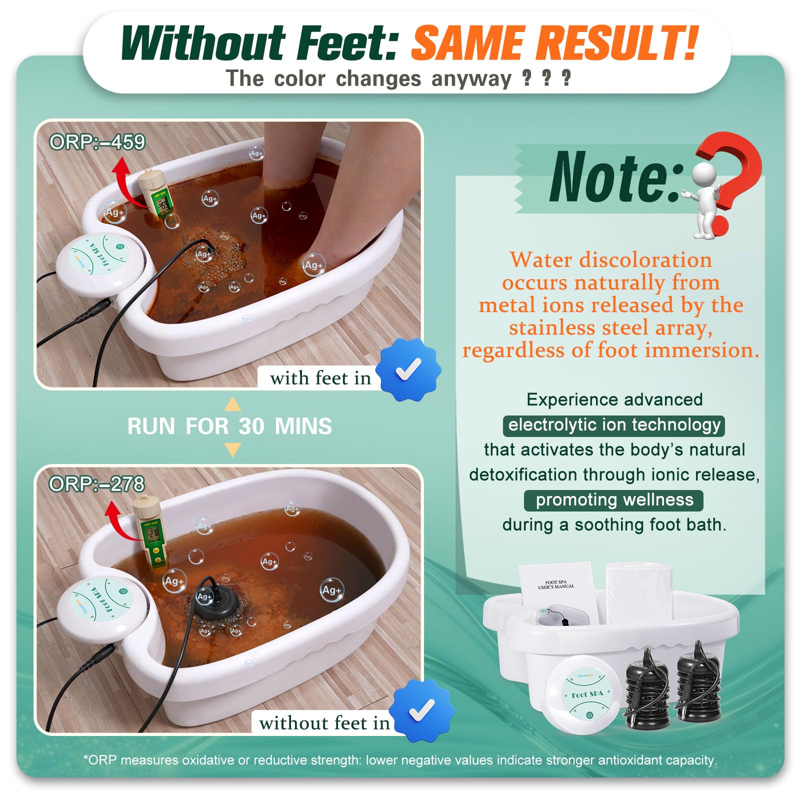 Veicomtech Ionic Foot Bath control panel showing easy one-touch operation