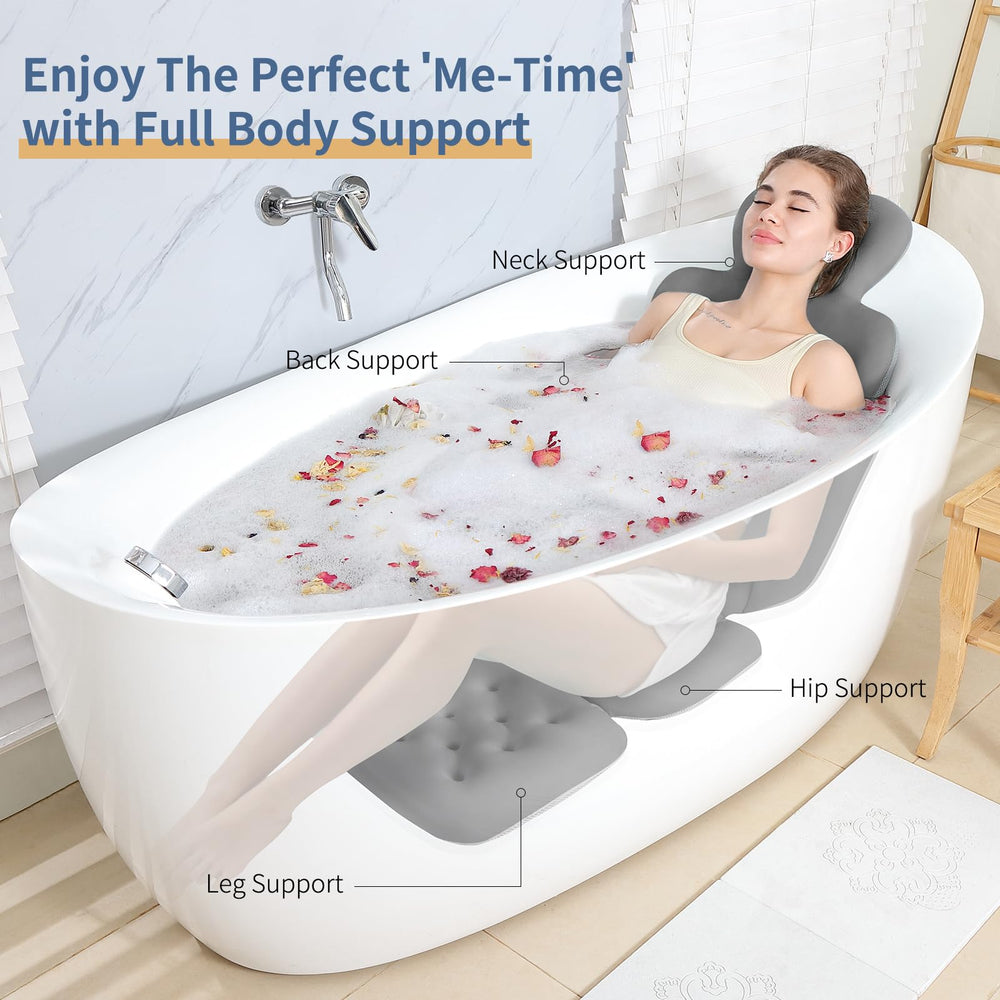 VEILS Bath Cushion shows anti-slip suction cups for safe tub placement