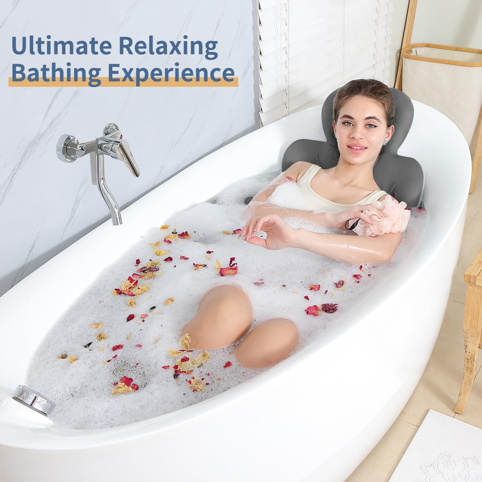 VEILS Bath Cushion provides head and neck support with thick padding for comfort