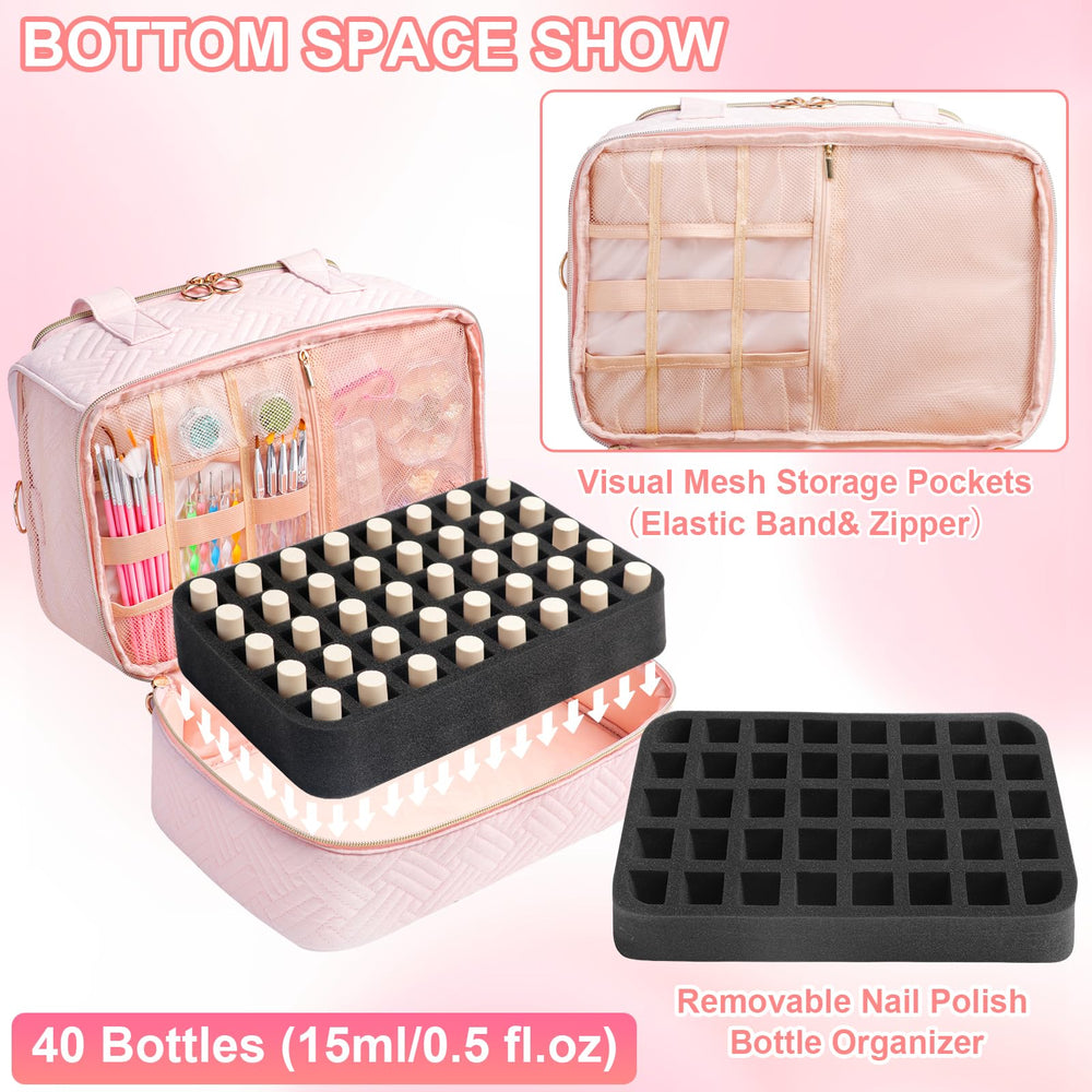 Bottom space in Veirdro organizer features removable sponge for 40 more bottles