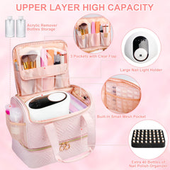 Upper elastic pockets with lids on Veirdro organizer hold 40 bottles