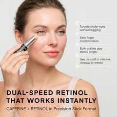 VELAMO ADVANCED Retinol Eye Stick close-up on under-eye area for reduced dark circles