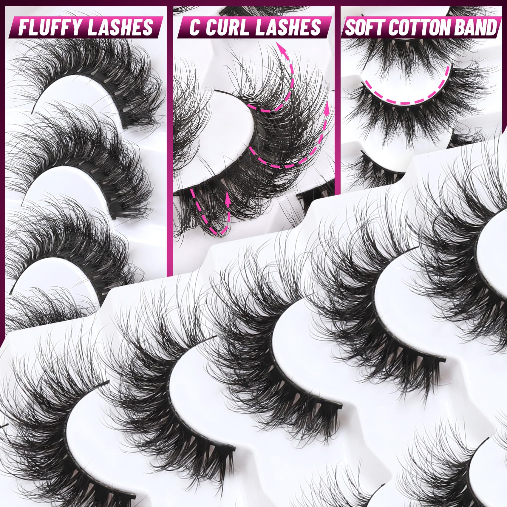 Veleasha cat-eye fluffy lashes with 3D fullness for subtle drama.