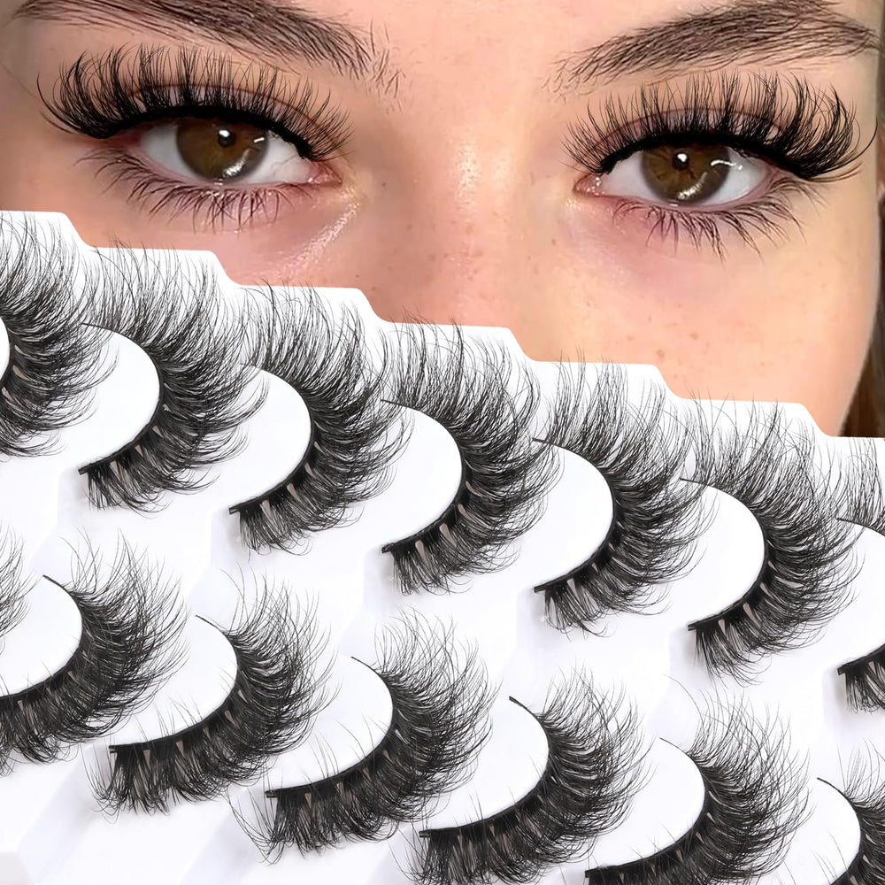 Veleasha false eyelashes wispy faux mink for natural, lightweight look.