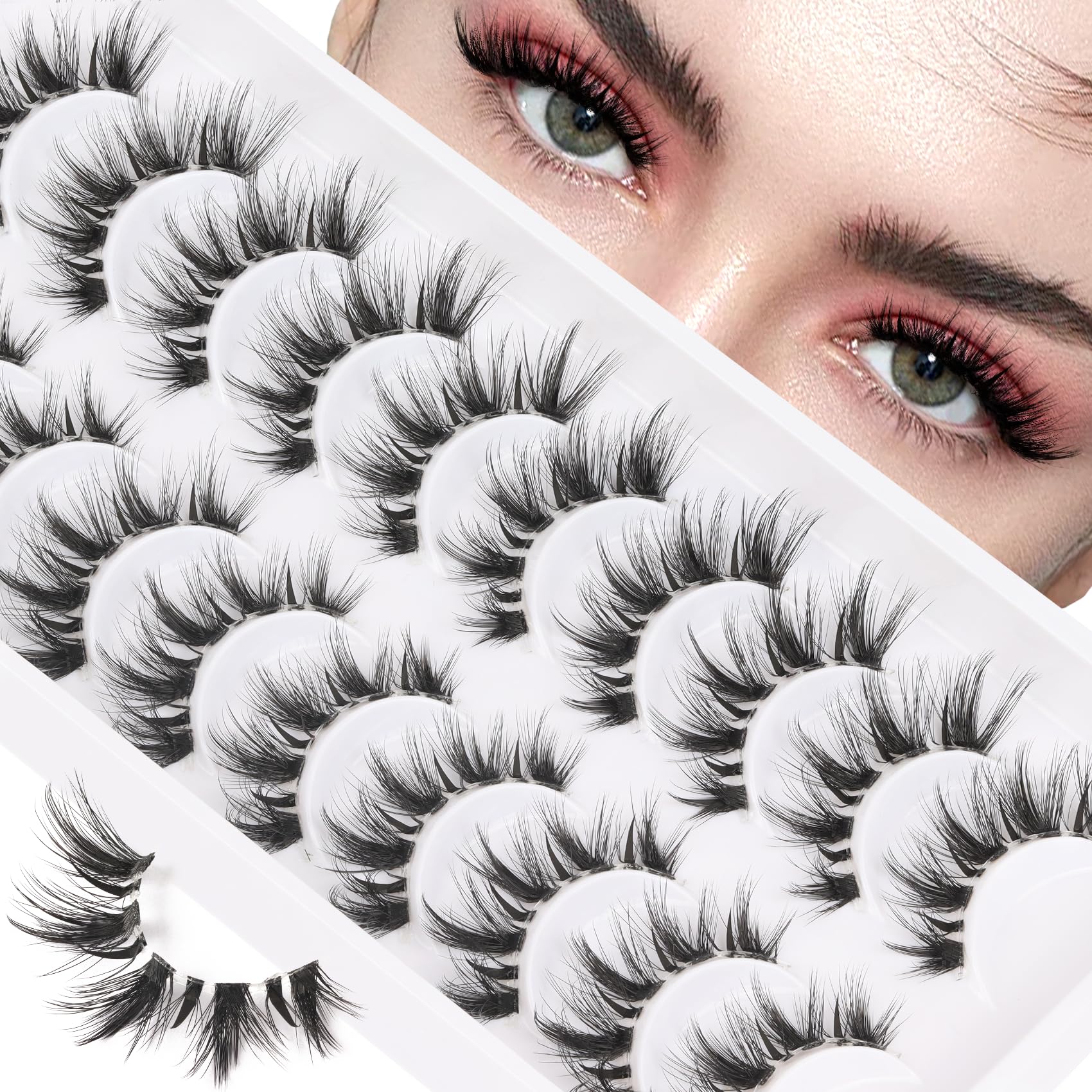 Veleasha Manga Bunny Lashes with clear band creating a natural cat-eye look