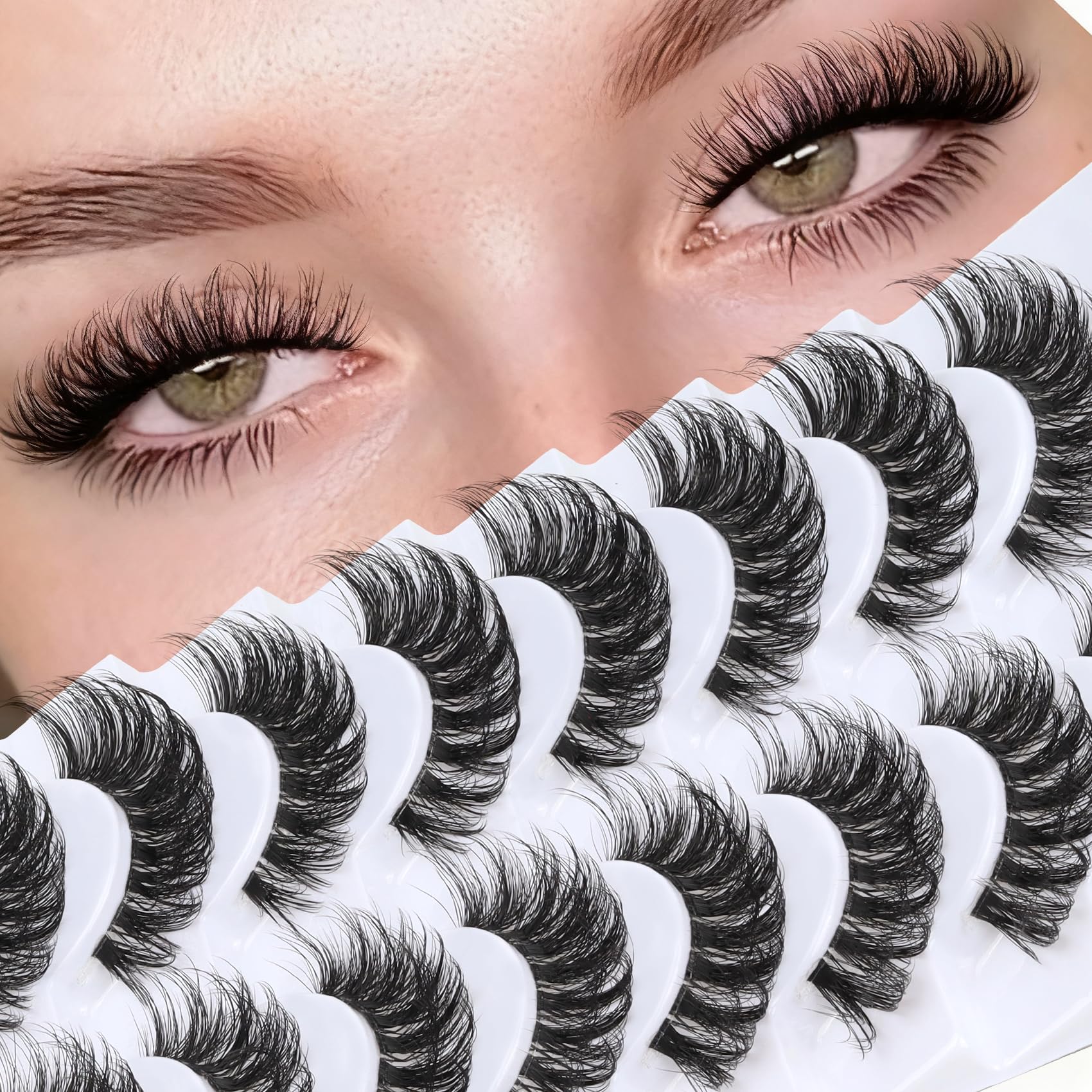 Veleasha Russian strip lashes with clear band closeup, lightweight and comfortable for daily wear.