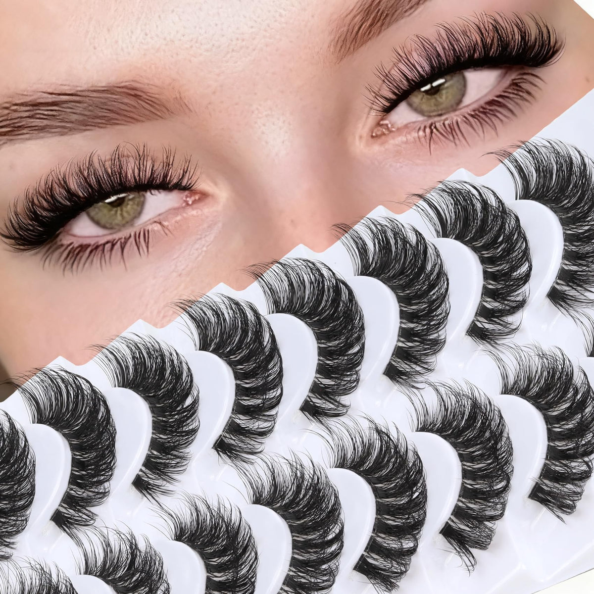 Veleasha Russian strip lashes with clear band closeup, lightweight and comfortable for daily wear.