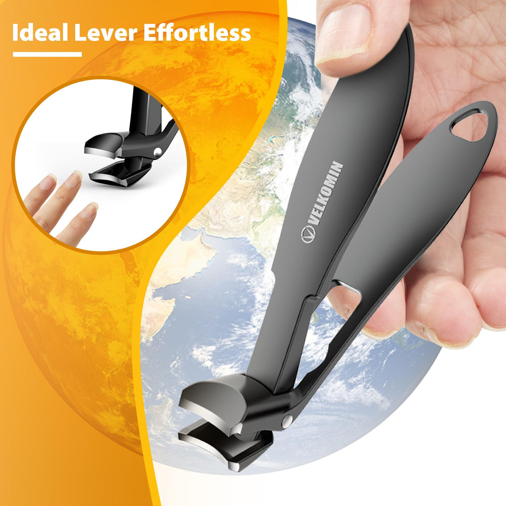 Velkomin Toenail Clippers ergonomic-grip design improves handling for seniors.