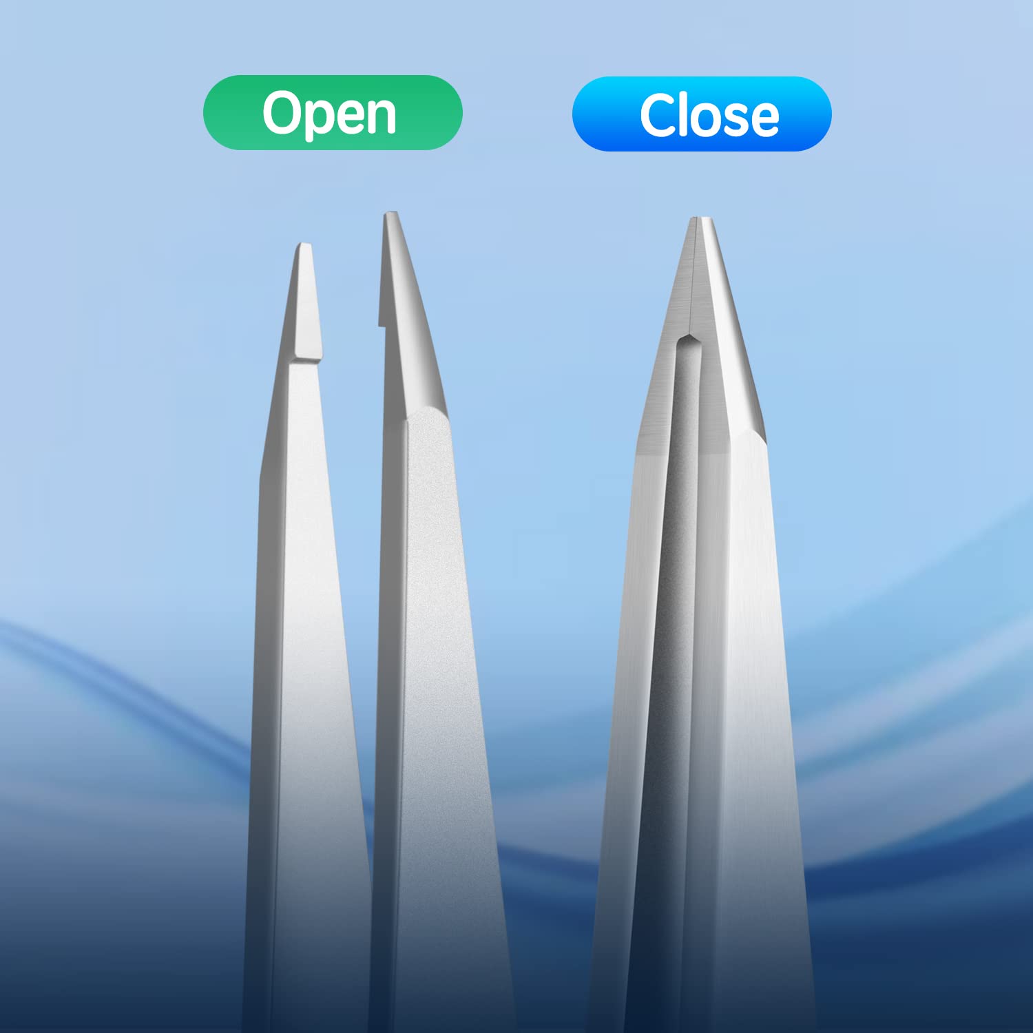 Velodios pointed tweezers chin hair removal scene showing targeted plucking