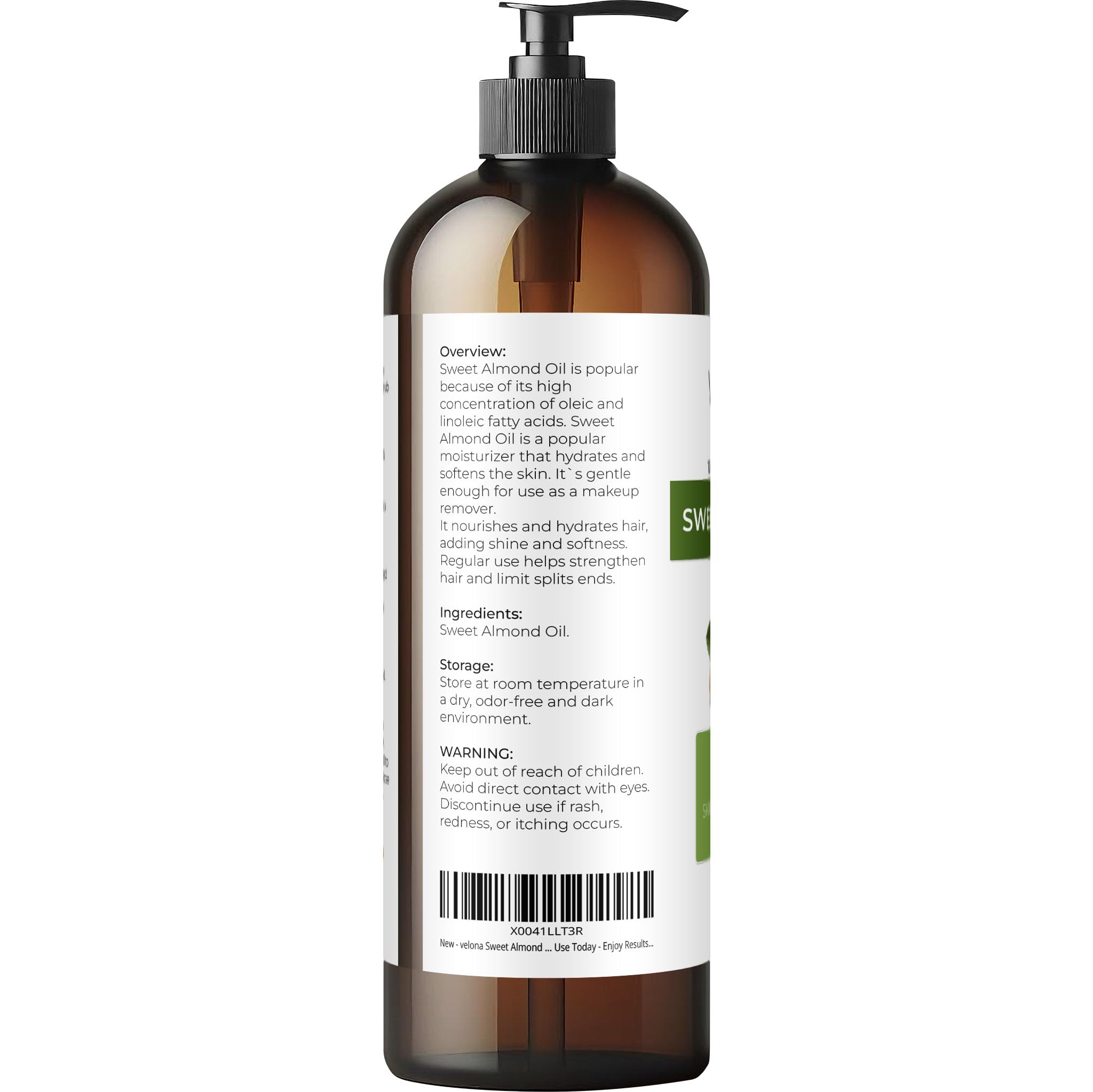 Velona Aceite de Almendras Dulce, textura sedosa, ideal para piel suave y cabello hidratado.