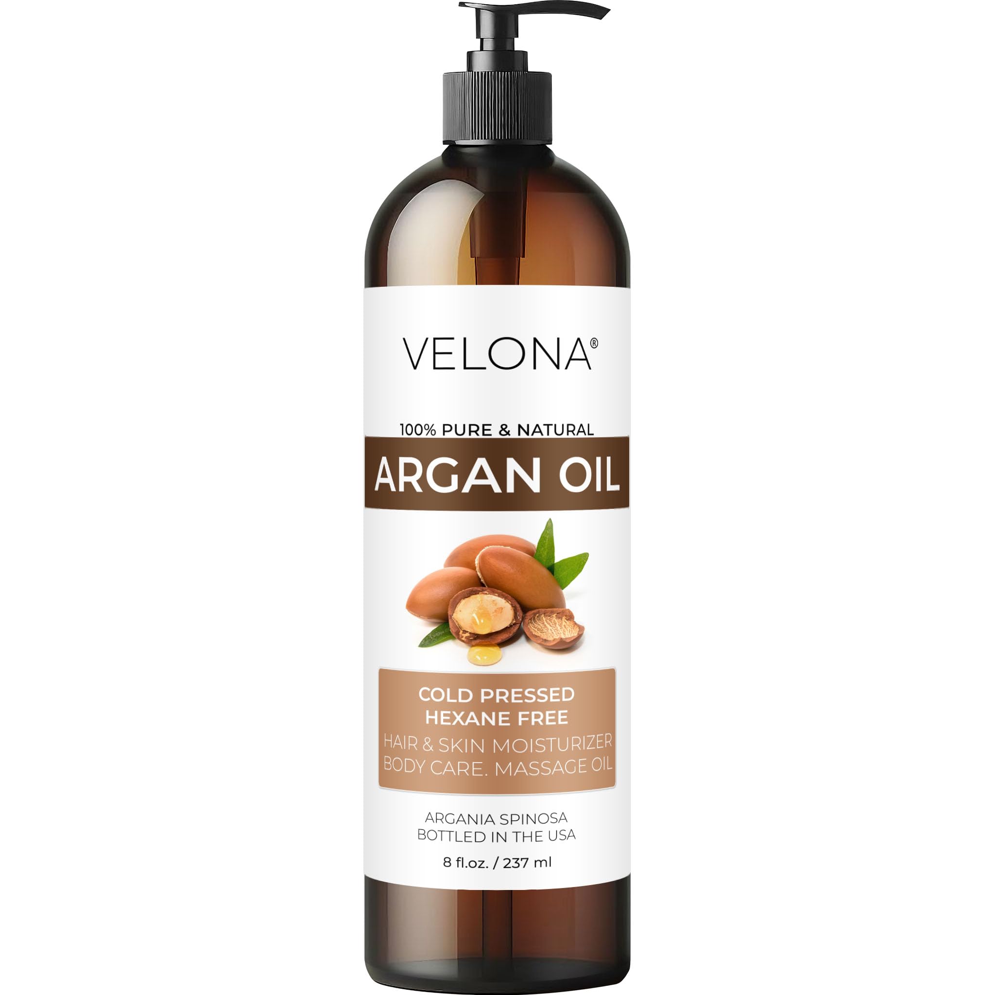 Velona Aceite de Argán, botella, brillo natural para el cabello.
