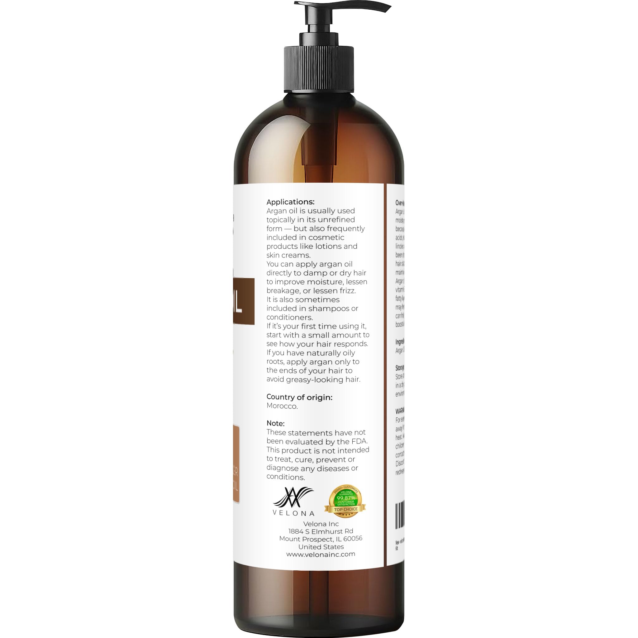 Velona Aceite de Argán, aplicación en piel para hidratación ligera.