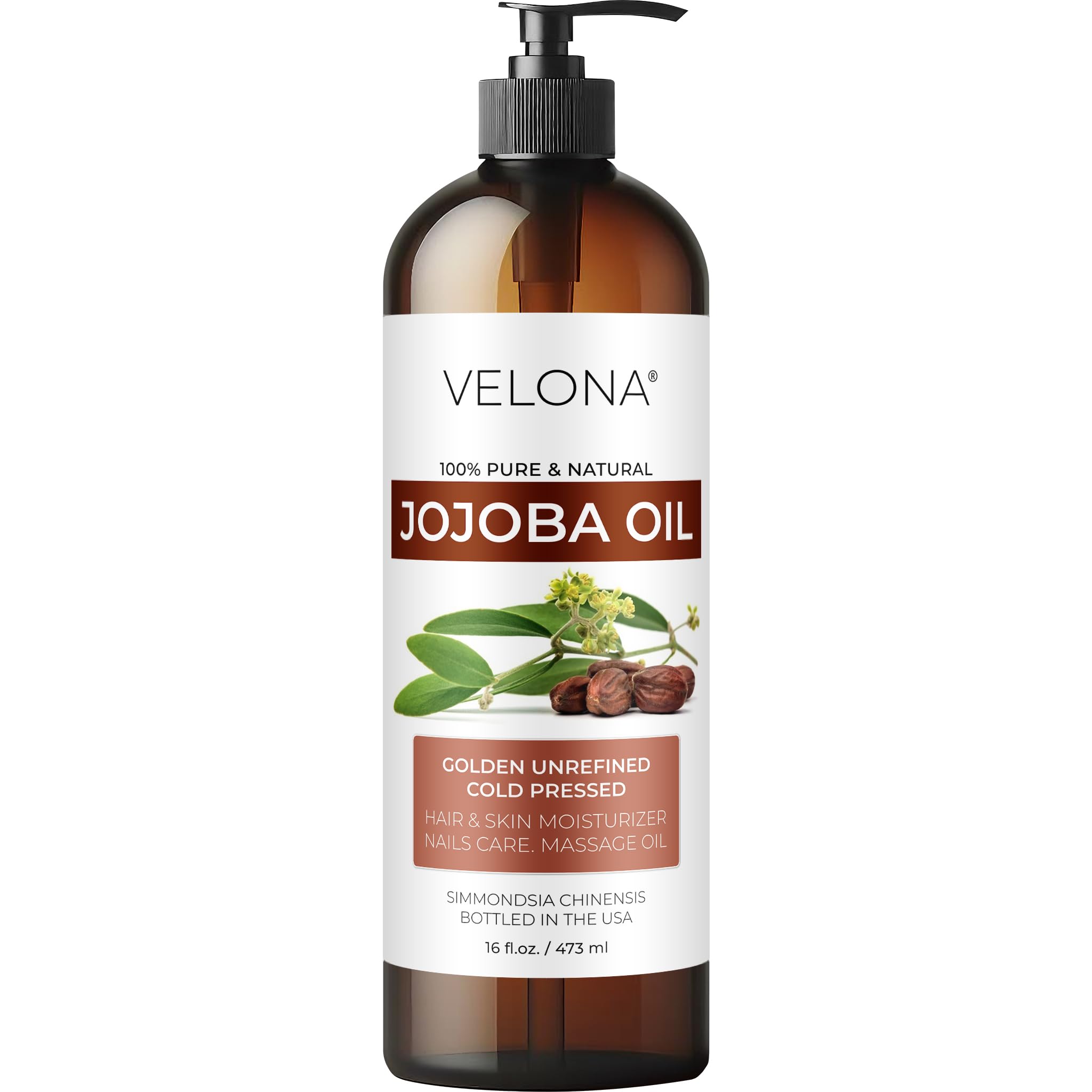 Velona Aceite de Jojoba, botella con dispensador para hidratación diaria de rostro y cuerpo.