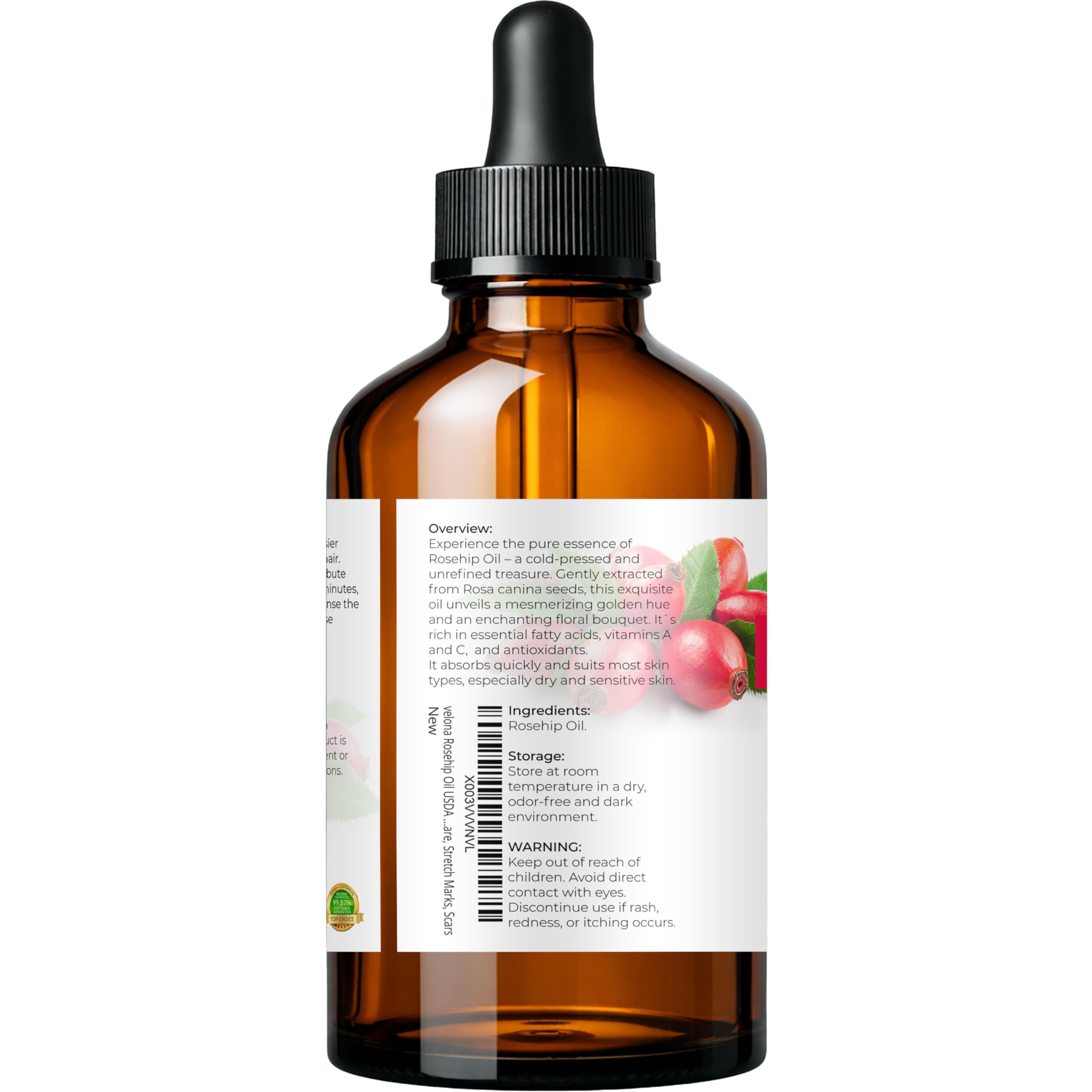 Velona Aceite de Rosa Mosqueta aroma terroso para ritual diario.