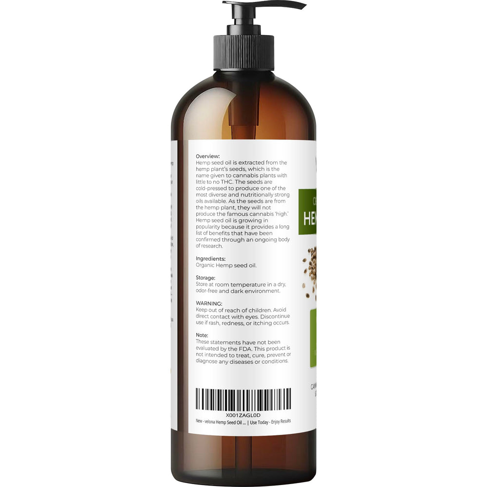 Velona aceite de semilla cáñamo en botella, uso facial ligero y equilibrante