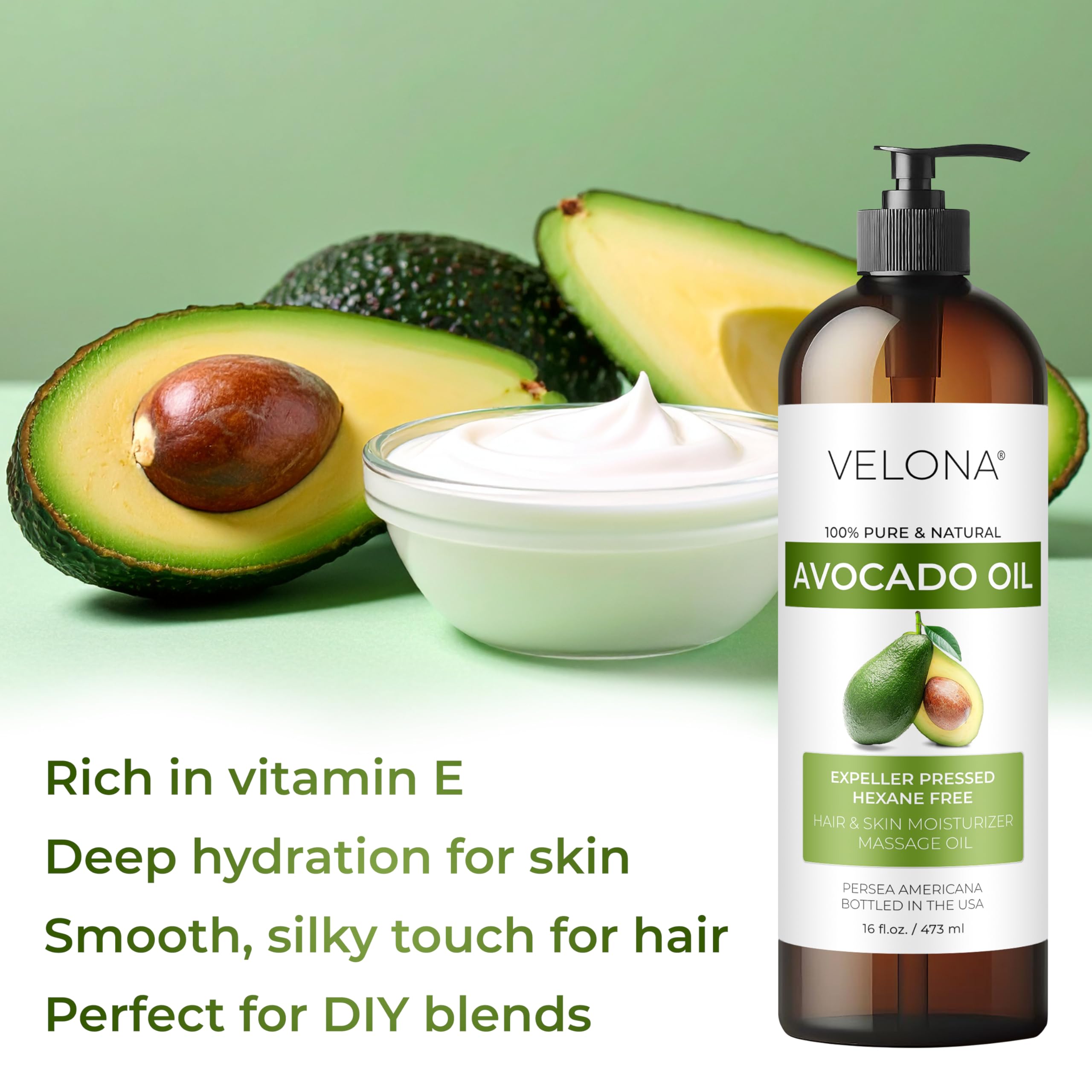 Velona avocado oil used in hair care for shine and softness