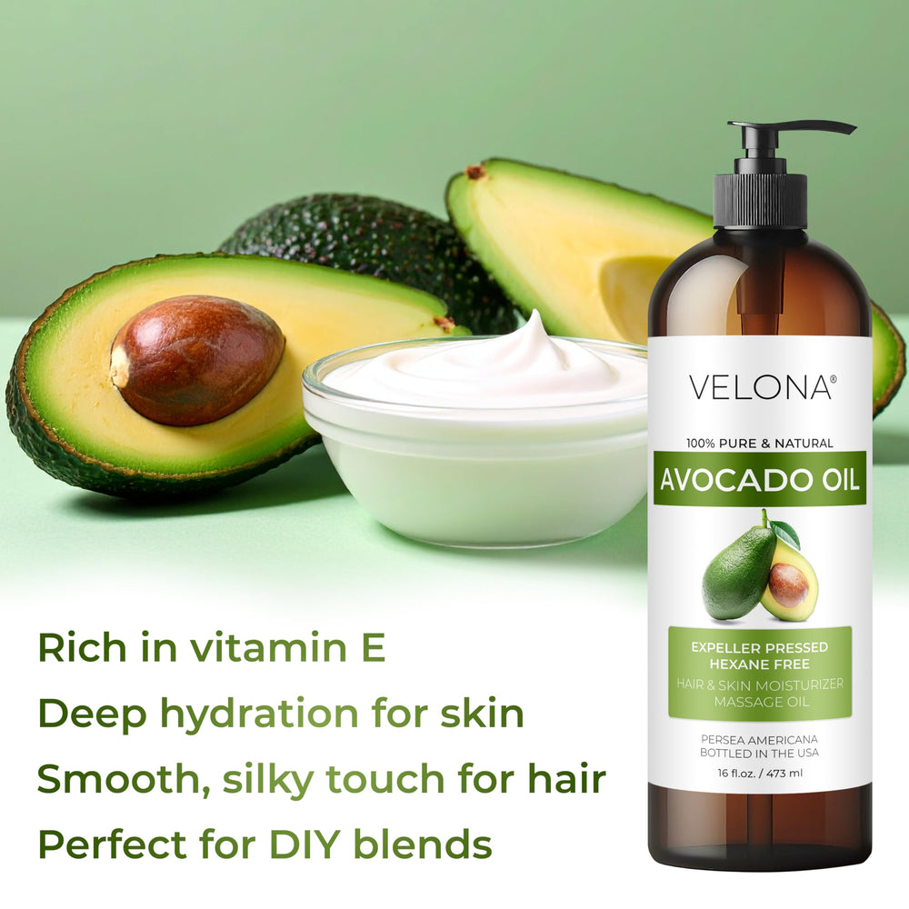 Velona avocado oil used in hair care for shine and softness