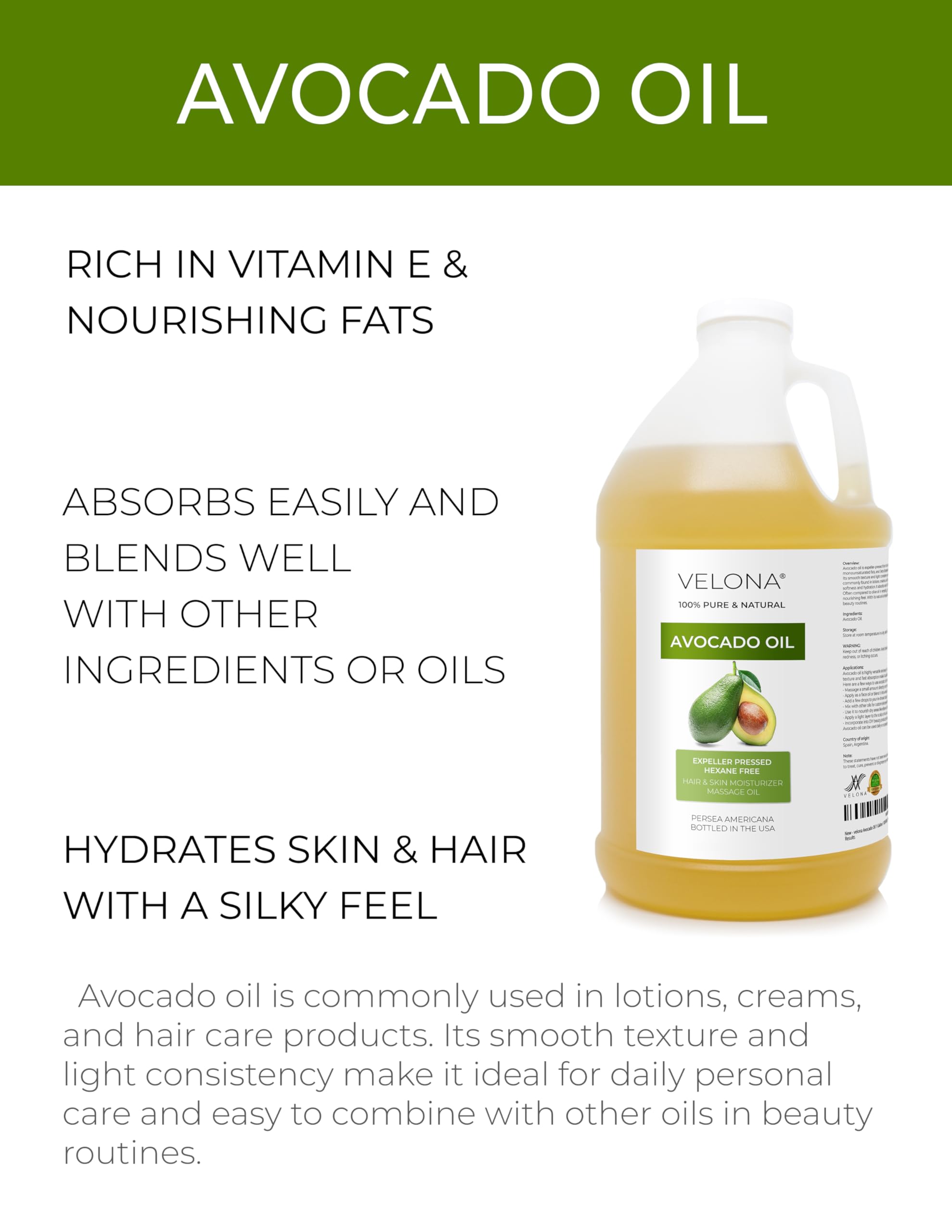 Close-up of Velona avocado oil texture showing lightweight pour