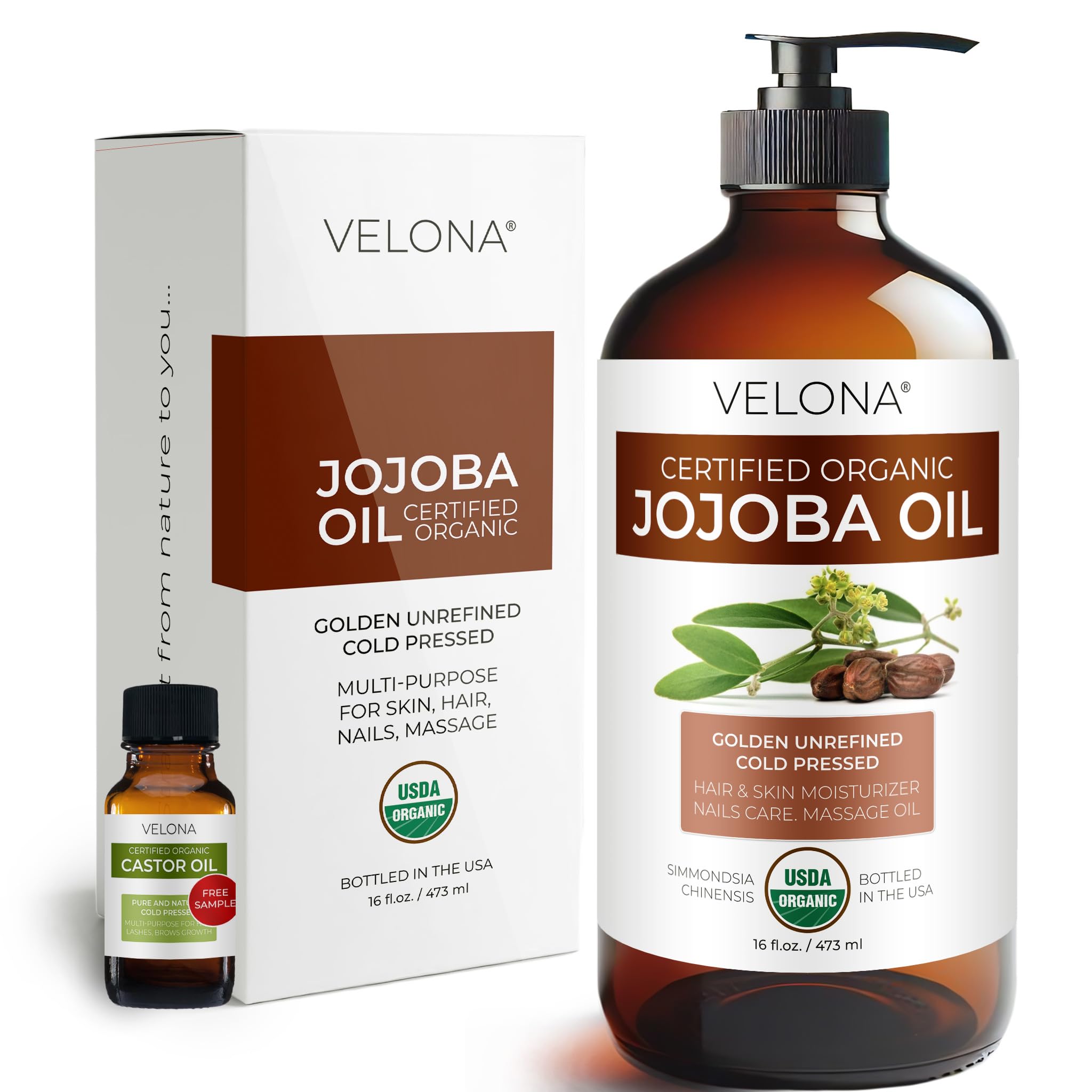 Velona Jojoba Oil bottle front view for natural skin and hair care.