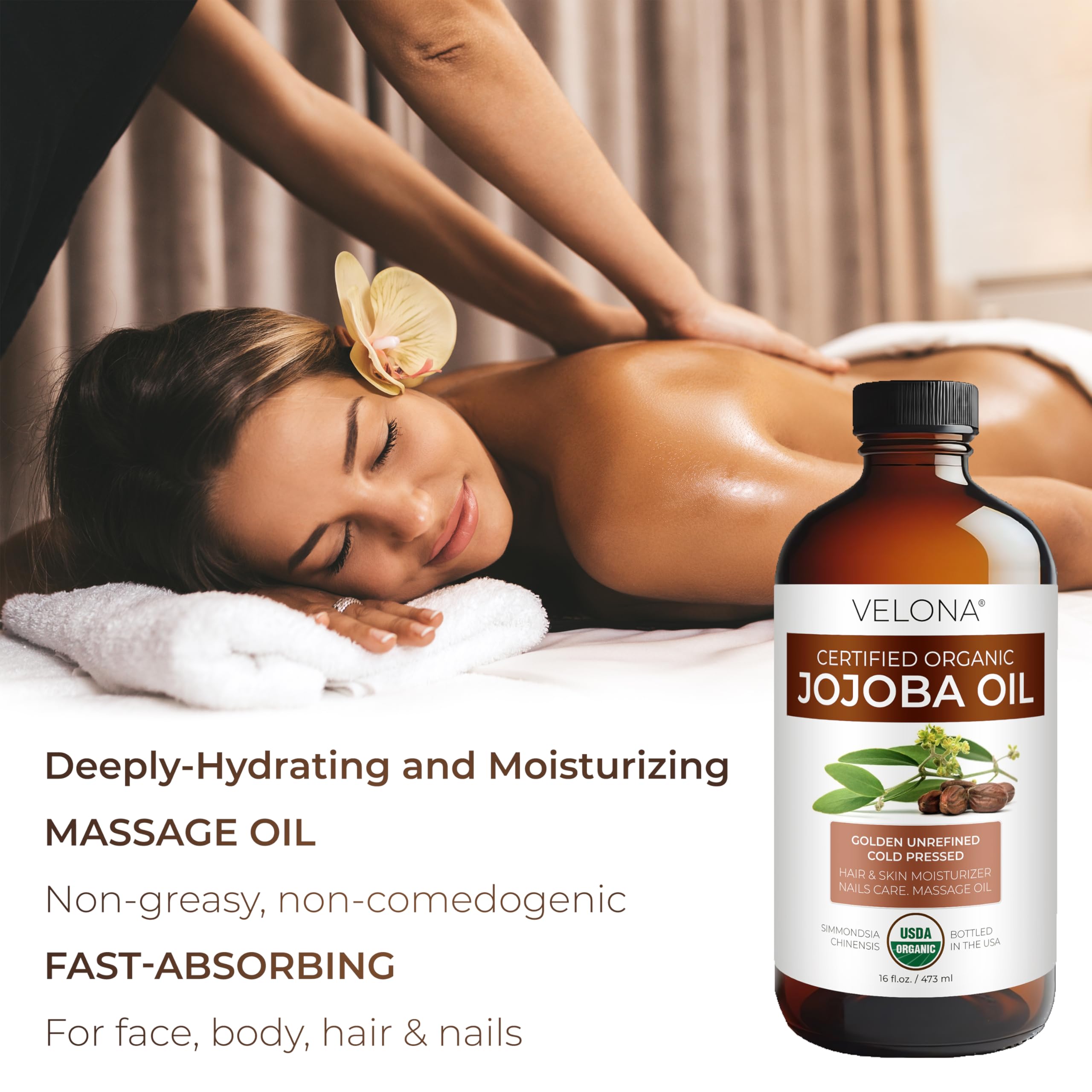 Velona Jojoba Oil on face skin care to represent gentle makeup removal.