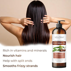 Velona Jojoba Oil for hair shine and frizz control.